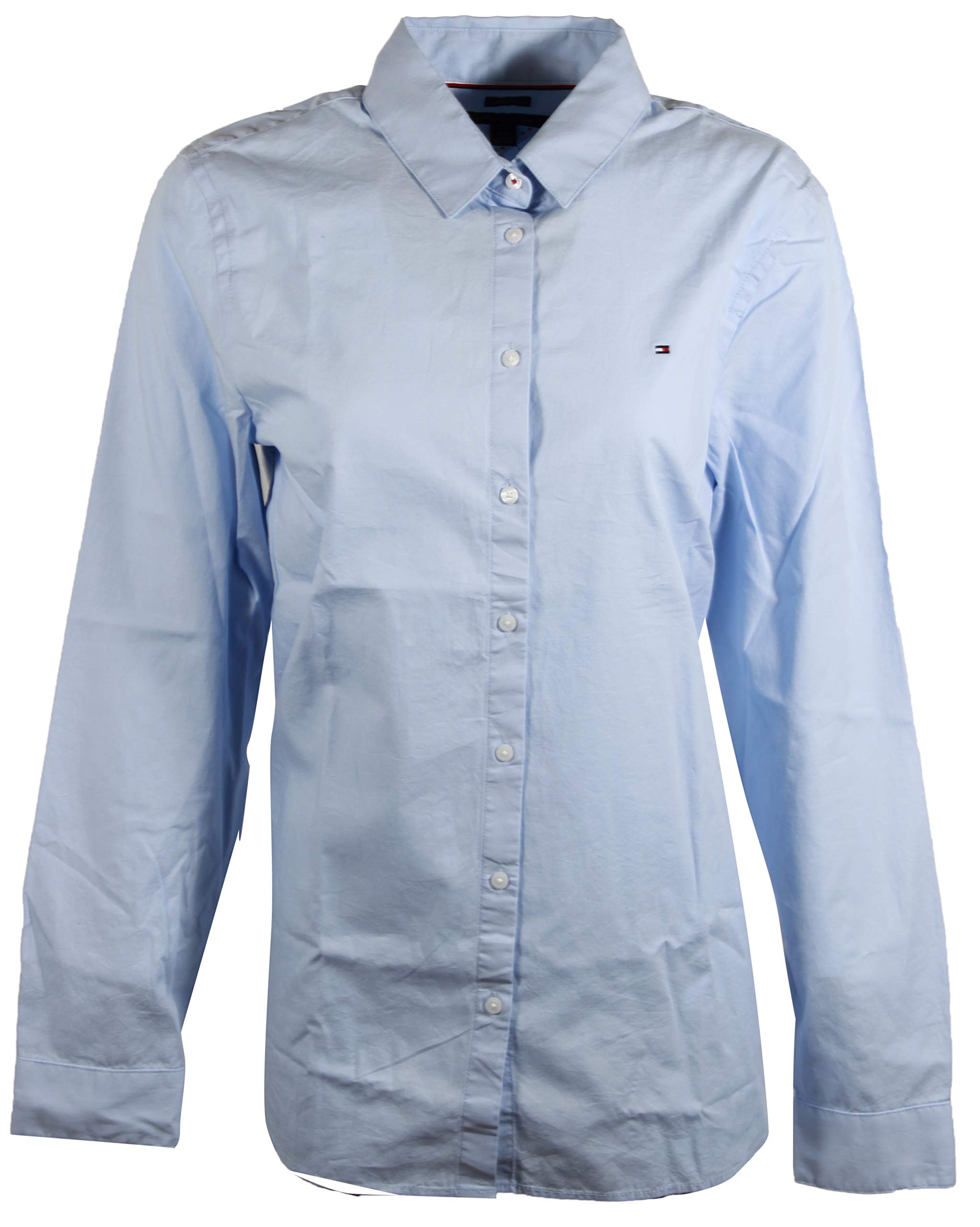 Tommy Hilfiger Women's Light Blue Relaxed Fit Long Sleeve Button Down Dress Shirt - Size Large - Perfect for Office Wear, Business Casual & Professional Outfits