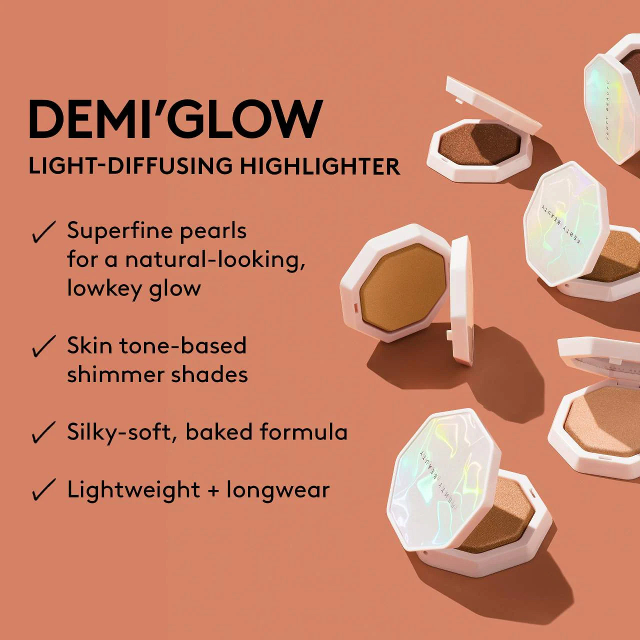 Fenty Beauty by Rihanna Demi'Glow Light Diffusing Highlighter - Radiant Glow Makeup for Cheeks & Face (Multiple Shades) | Perfect for Day & Night Makeup Looks