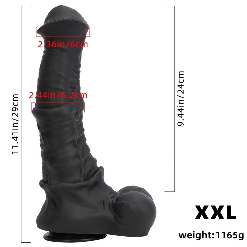 XXXL Black Realistic Silicone Horse Dildo - Extra Large Animal Penis Toy for Anal, Vaginal & Prostate Stimulation | G-Spot & SM Play | Adult Sex Toy for Men, Women & Couples (Black-XXL) - Perfect for Roleplay, BDSM & Solo Play