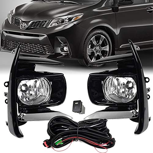 2018-2020 Toyota Sienna Fog Light Kit with Black Bezels, Wiring & Switch - Compatible with BASE/L/LE/SE/XLE/LIMITED Trims (Halogen Bulbs Included) - Perfect for Night Driving & Enhanced Visibility