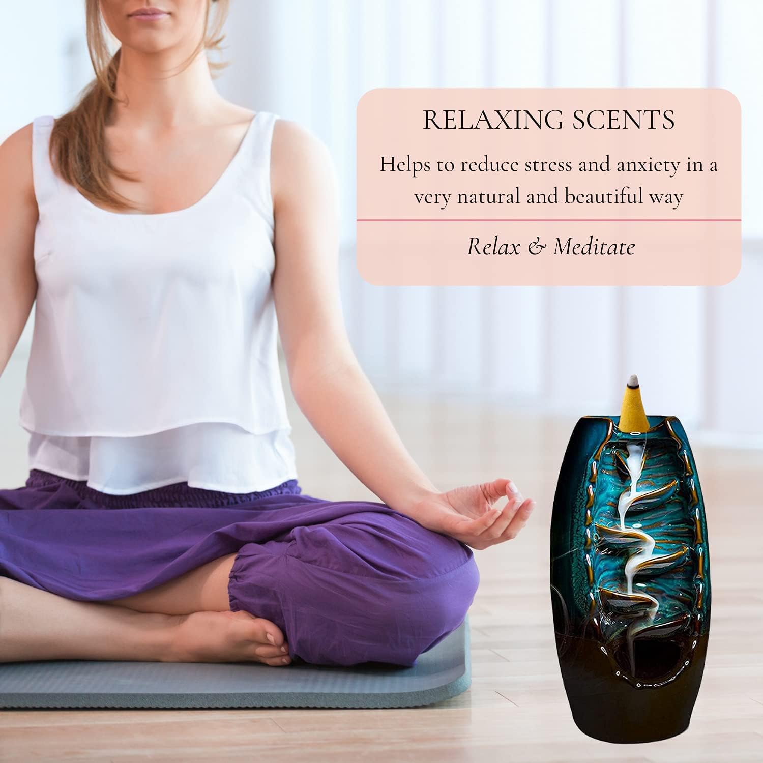 Inscents Waterfall® 100% Natural Backflow Incense Cones - 100 Pack for Relaxation, Meditation & Mindfulness | Rose, Lavender, Mint, Lemongrass Aromatherapy | Perfect for Yoga, Spa, Home Decor and Stress Relief