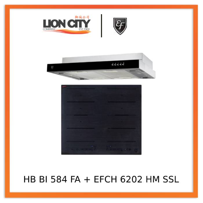 60CM EF HB BI 584 FA Induction Cooktop with 60CM EFCH 6202 HM SSL Range Hood - Perfect for Modern Kitchen Cooking & Ventilation