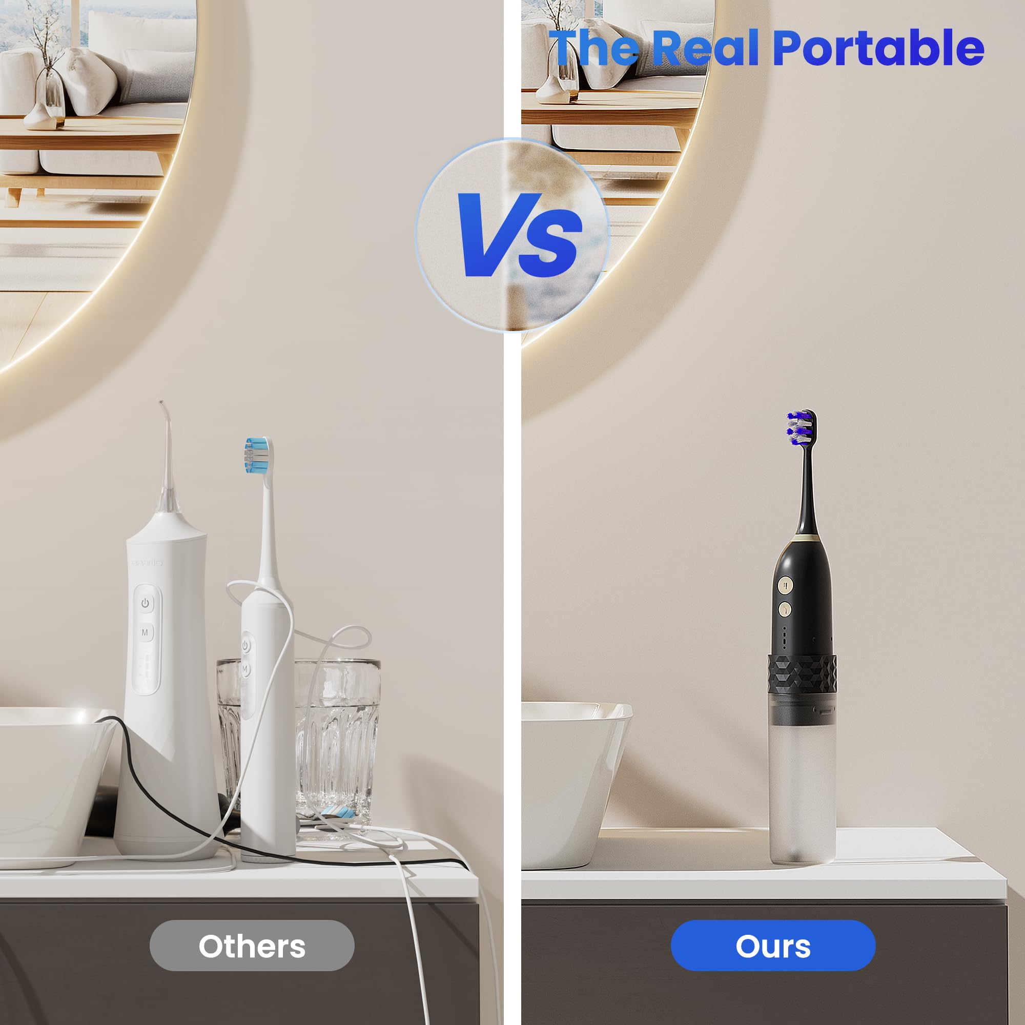 Portable Water Flosser & Electric Toothbrush Combo - 2-in-1 Dental Cleaning Kit with 3 Modes, IPX7 Waterproof for Travel & Home Use - Perfect for Braces, Implants & Gum Care (Black)