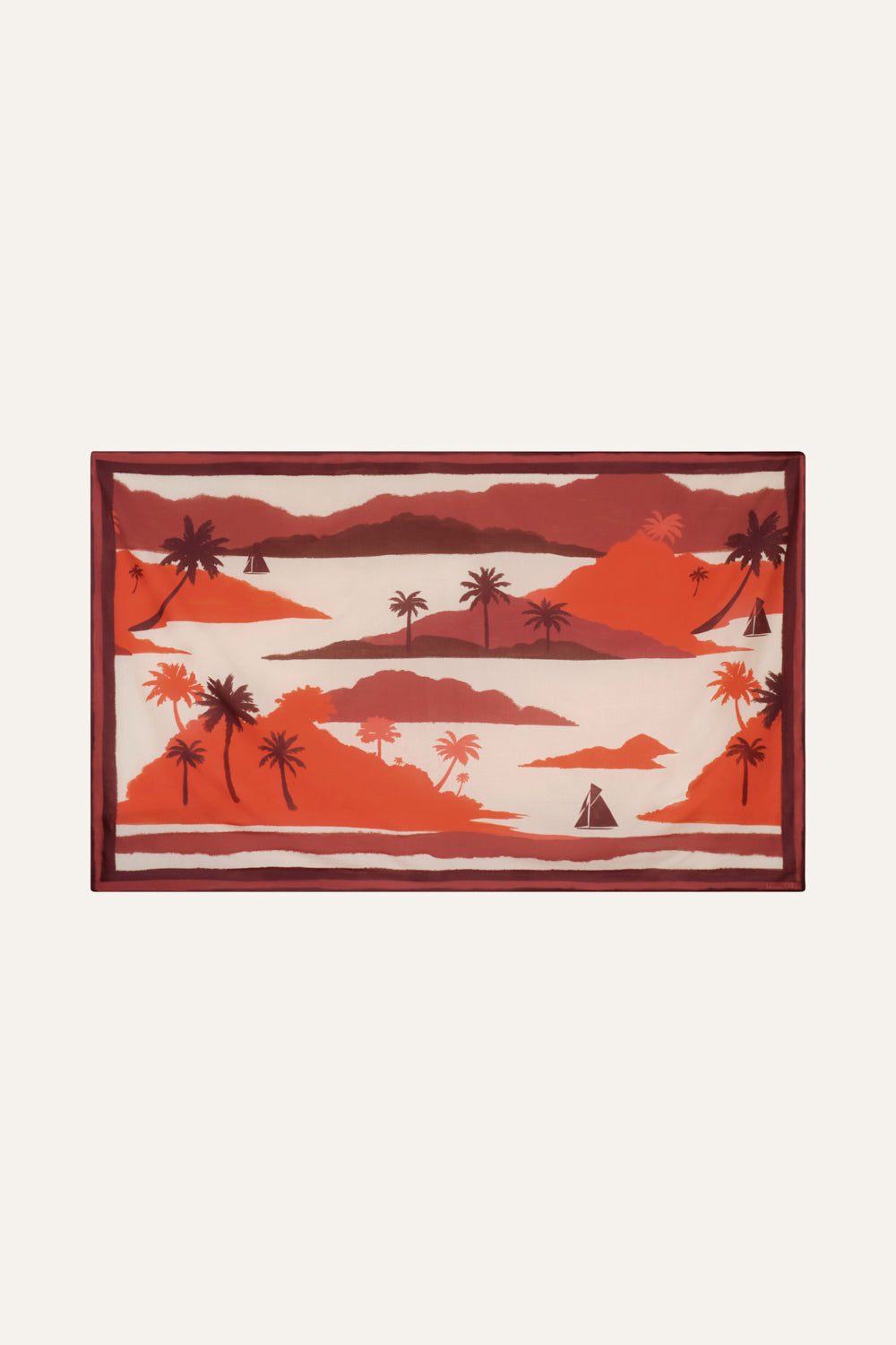 Red & Ecru Sailing Landscapes Pareos - Lightweight Beach Cover-Up for Women, Summer Vacation, Poolside Lounging