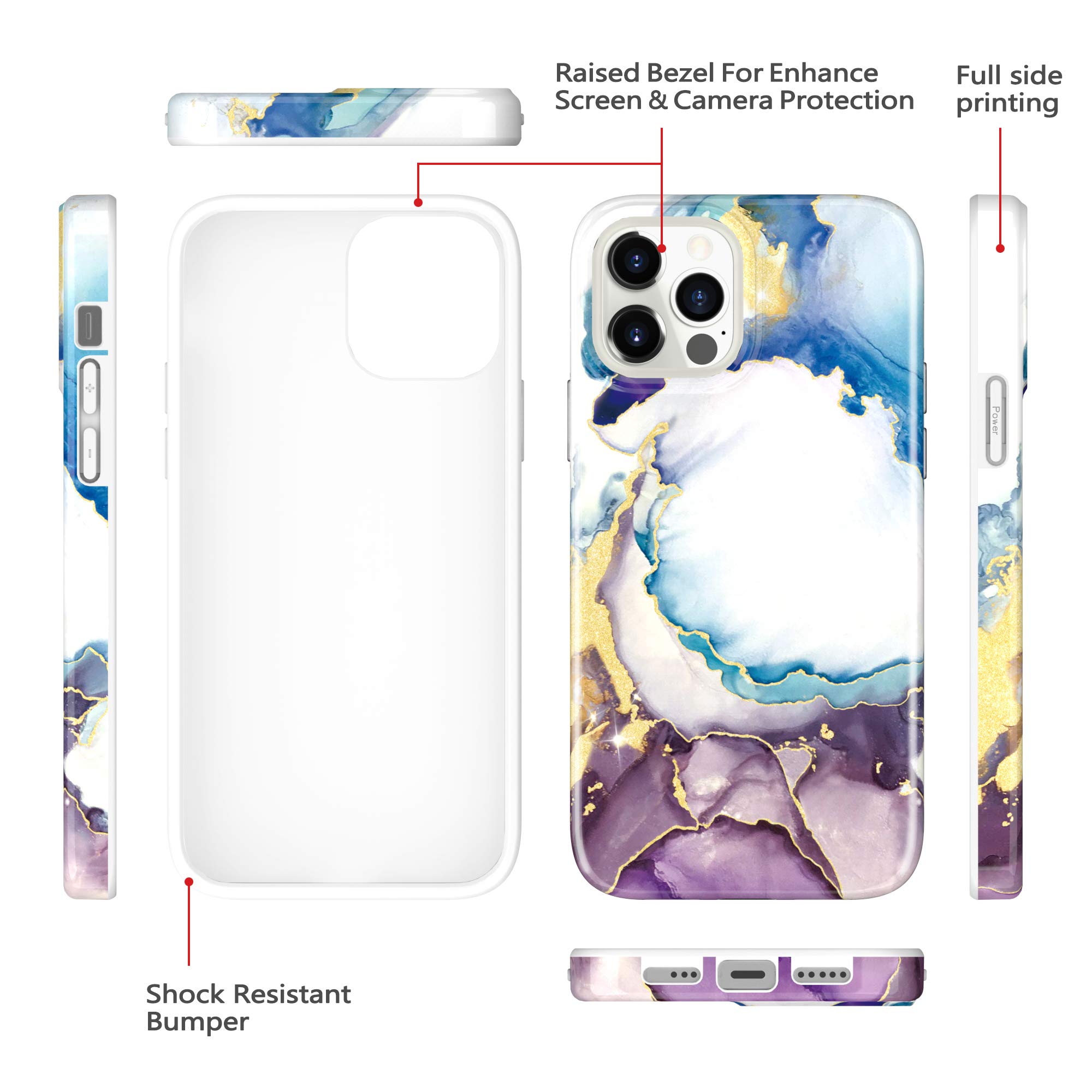 BAISRKE iPhone 12 Pro Max Case 6.7 inch - Sparkle Glitter Marble Design, Shockproof Flexible TPU Bumper Cover for Women (Blue Purple) | Perfect for Everyday Protection & Stylish Accessory