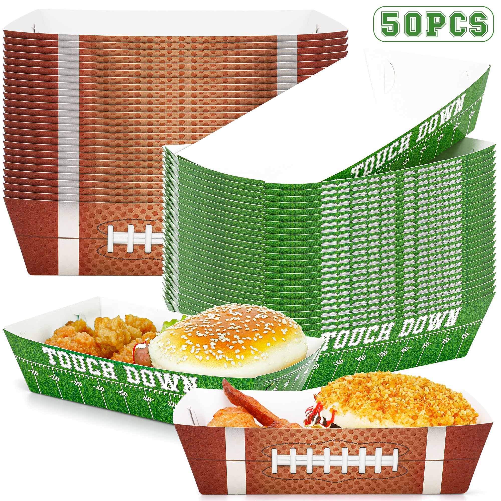 50PCS Football Party Decorations Set - Large Disposable Paper Snack Trays for Taco, Fries & Hot Dogs | Football Theme Party Supplies, Table Decor for Game Day & Super Bowl Celebrations