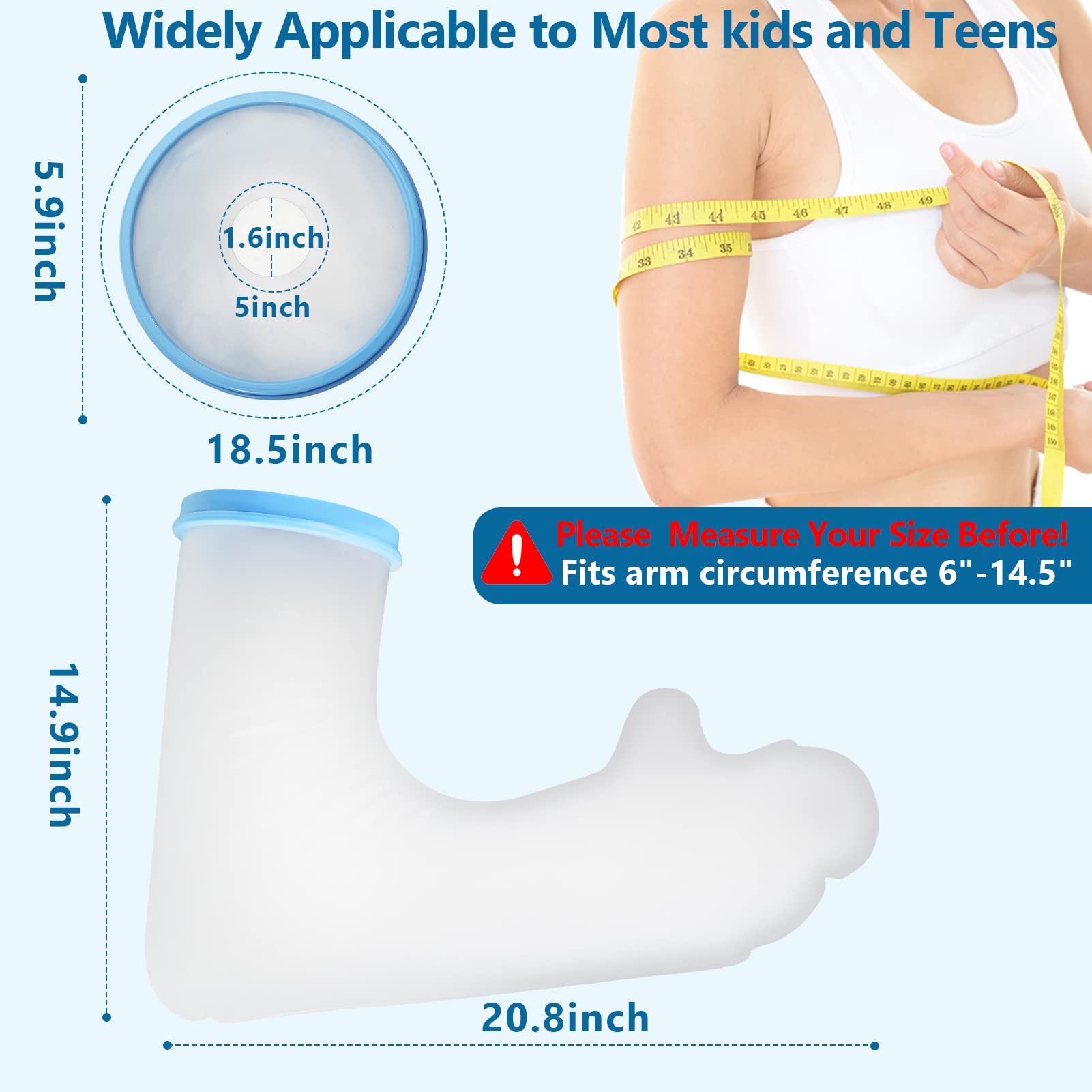 Waterproof Arm Cast Cover for Kids & Teens - Long Full Arm Shower Protector with Comfortable Watertight Seal - Reusable Post-Surgery Shower Sleeve for Bathing & Swimming Protection