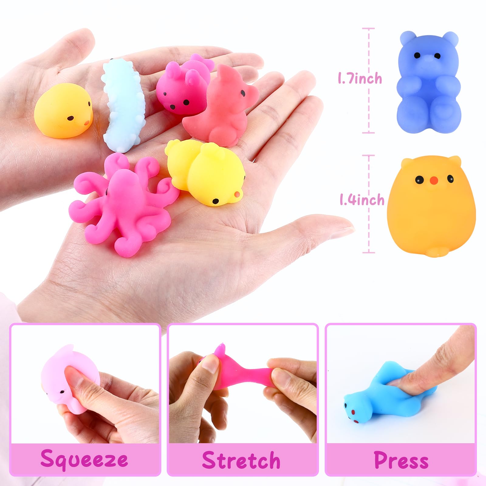 VESPRO 120PCS Mochi Squishy Toys for Kids & Adults - Stress Relief & Party Favors for All Ages