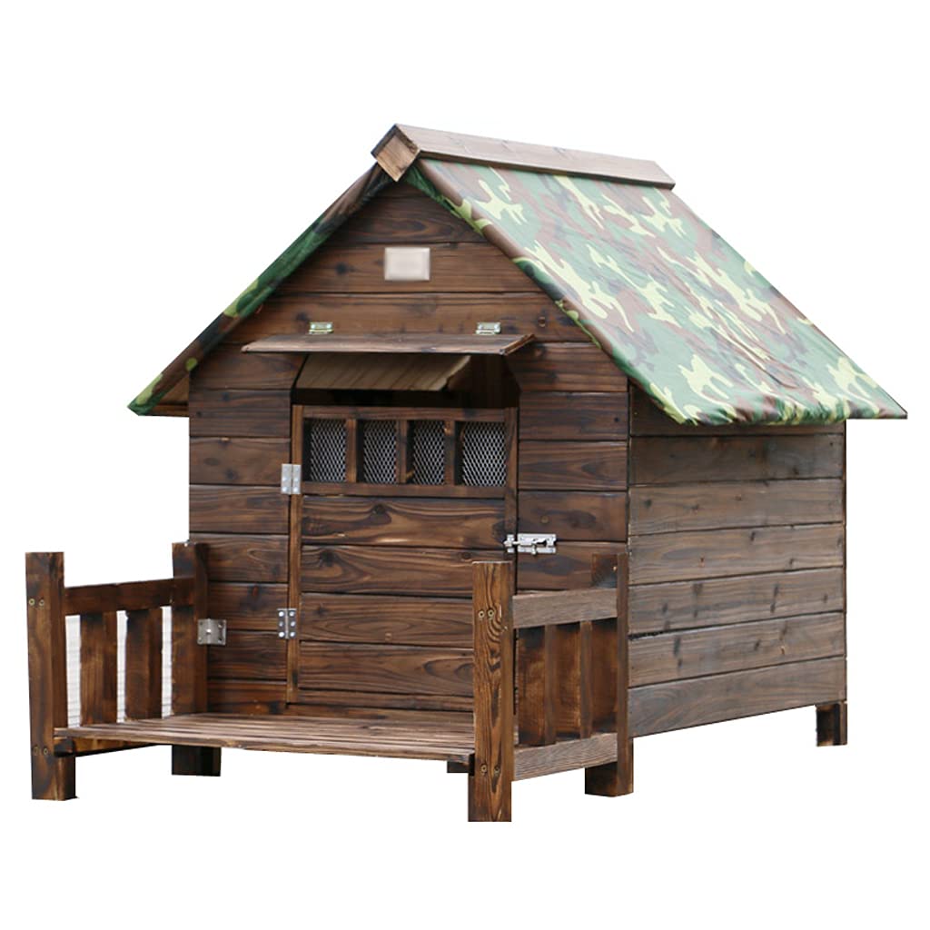 TYX Weatherproof Outdoor Dog Kennel with Front Deck - Large Carbonized Wood Dog House for Pets (66×69×68cm) - Perfect for Backyard, Patio & Garden Use