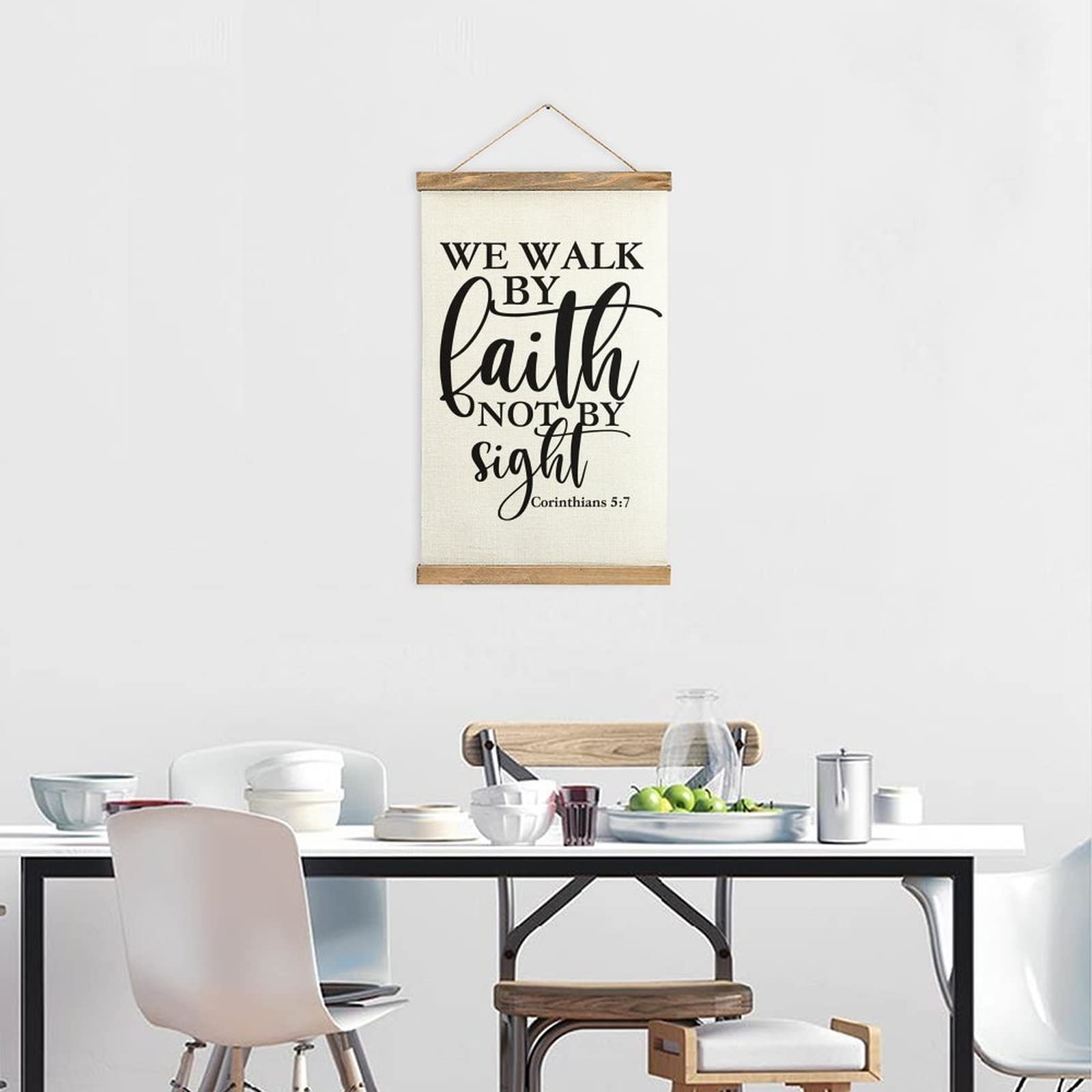 Alioyoit Inspirational Bible Verse Canvas Wall Art - 'We Walk by Faith Not by Sight' Framed Christian Home Decor (13x20 Inch) - Perfect for Living Room, Bedroom & Office Decorations