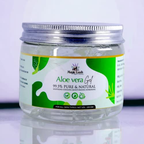 Magic Lush Aloe Vera Gel - 100% Pure Organic Soothing Gel for Sunburn Relief, Skin Hydration & Hair Care | Perfect for After Sun Care, Daily Moisturizing & Scalp Treatment