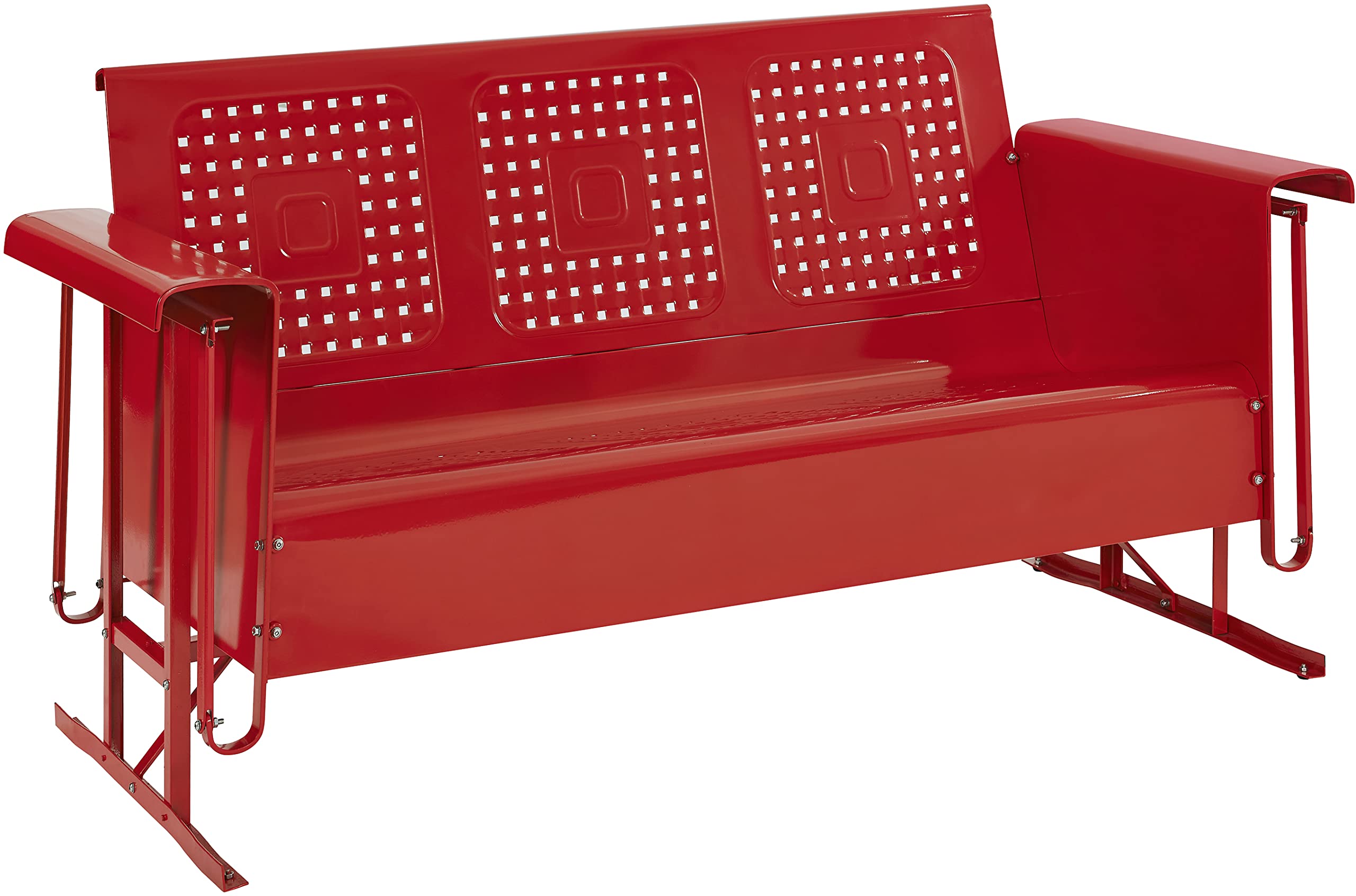Crosley Bates Retro Metal Outdoor Glider Sofa - 3-Person Rocking Patio Bench for Porch, Deck & Garden - Bright Red Gloss Finish - Perfect for Relaxing in Backyard, Poolside or Outdoor Living Spaces