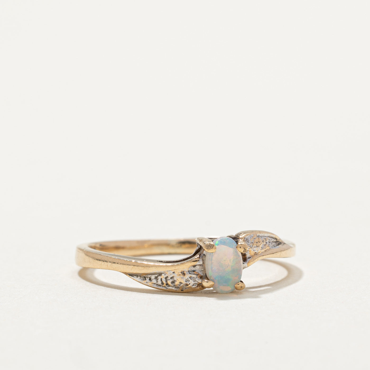 10K Two Tone Gold Opal Wave Ring - 0.12ct Natural Opal Gemstone - Size 6.75 - Elegant Boho Jewelry for Women - Perfect for Weddings, Anniversaries & Everyday Wear