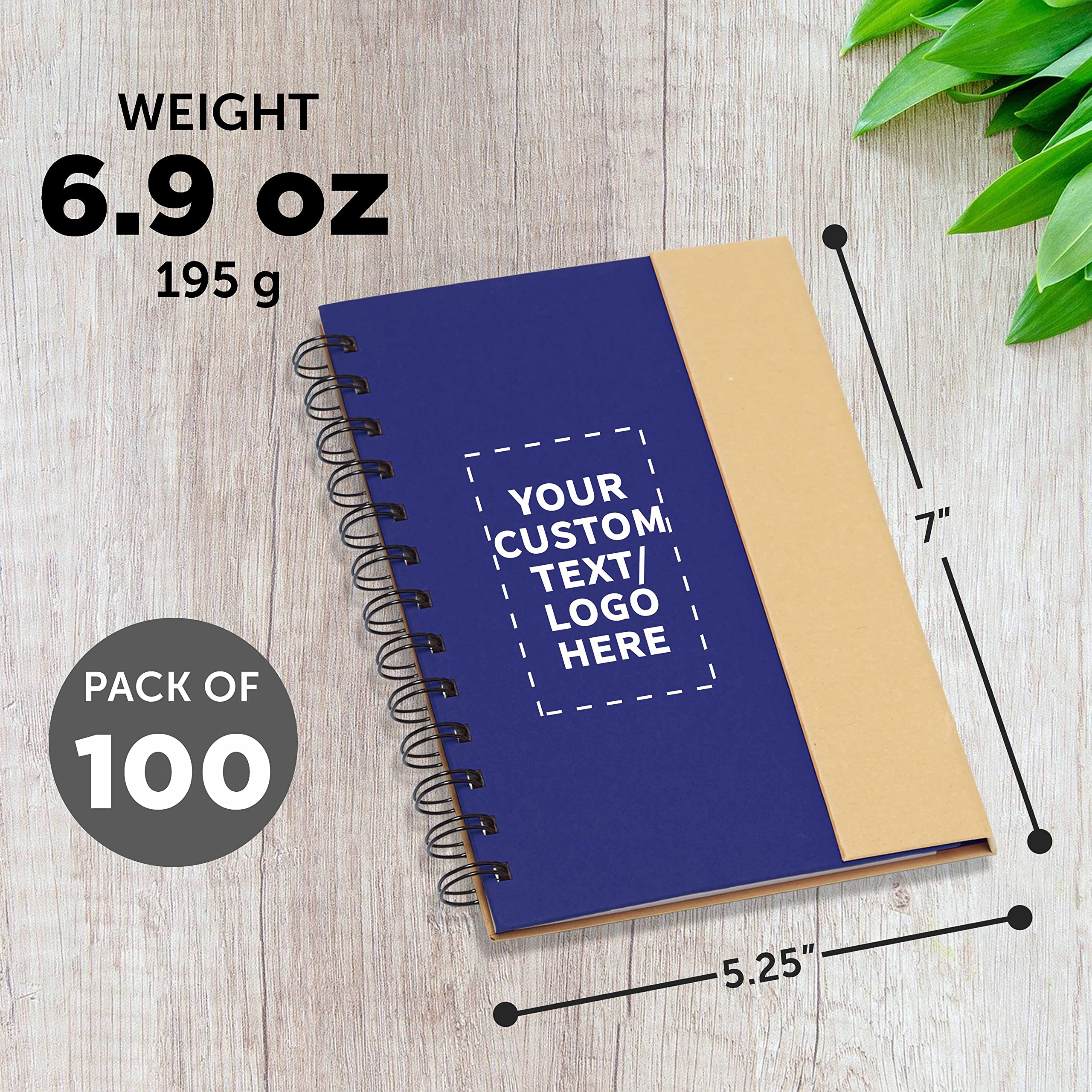 Custom Eco-Friendly Spiral Notebooks with Pens - 100-Pack Bulk Set (Blue) | Personalized School Supplies, Office & Home Use | Sustainable Writing Notebooks for Students, Professionals & Journaling
