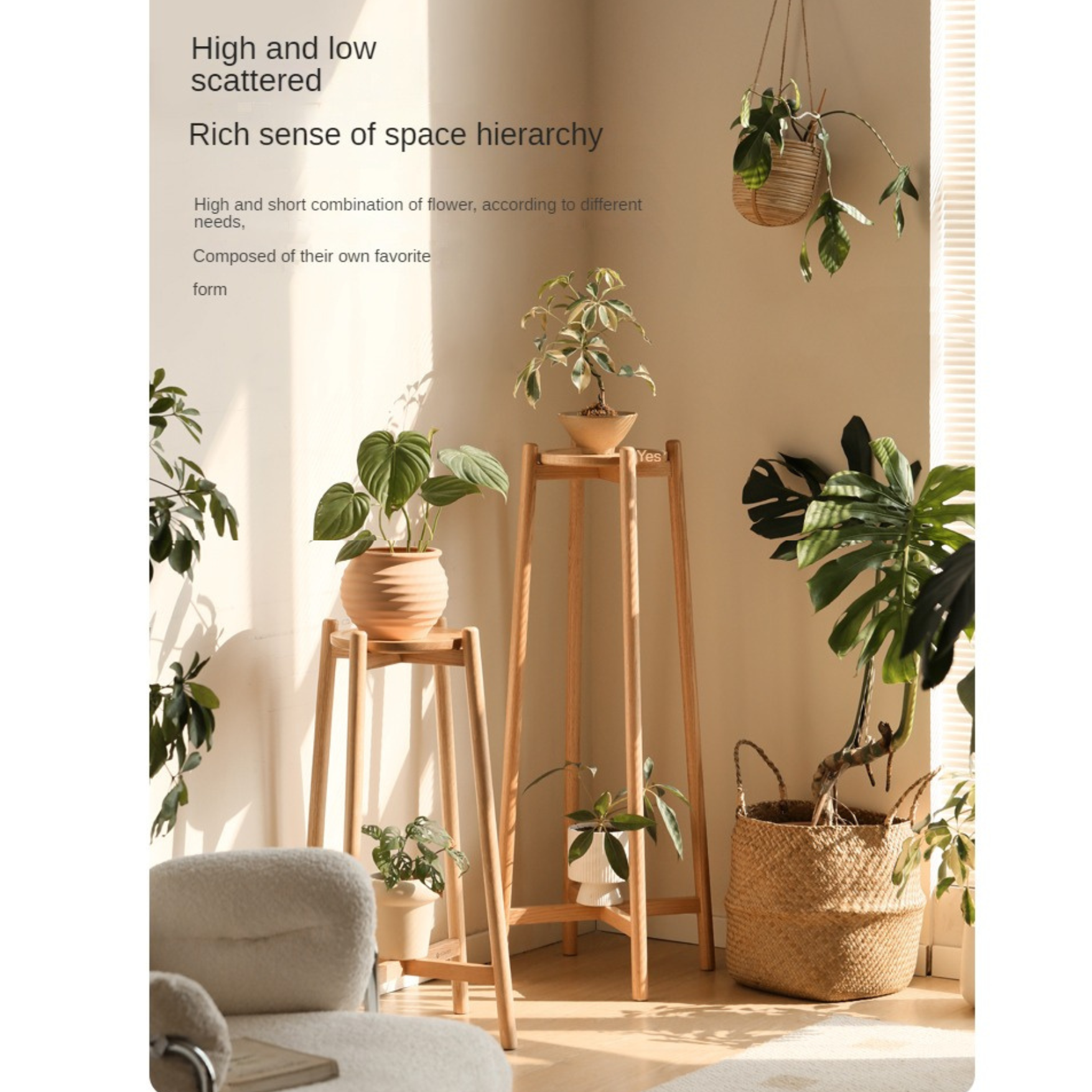 Solid Wood Flower Rack - Oak & Walnut Storage Shelf for Plants | Perfect for Home Decor, Living Room, Garden & Indoor Plant Display