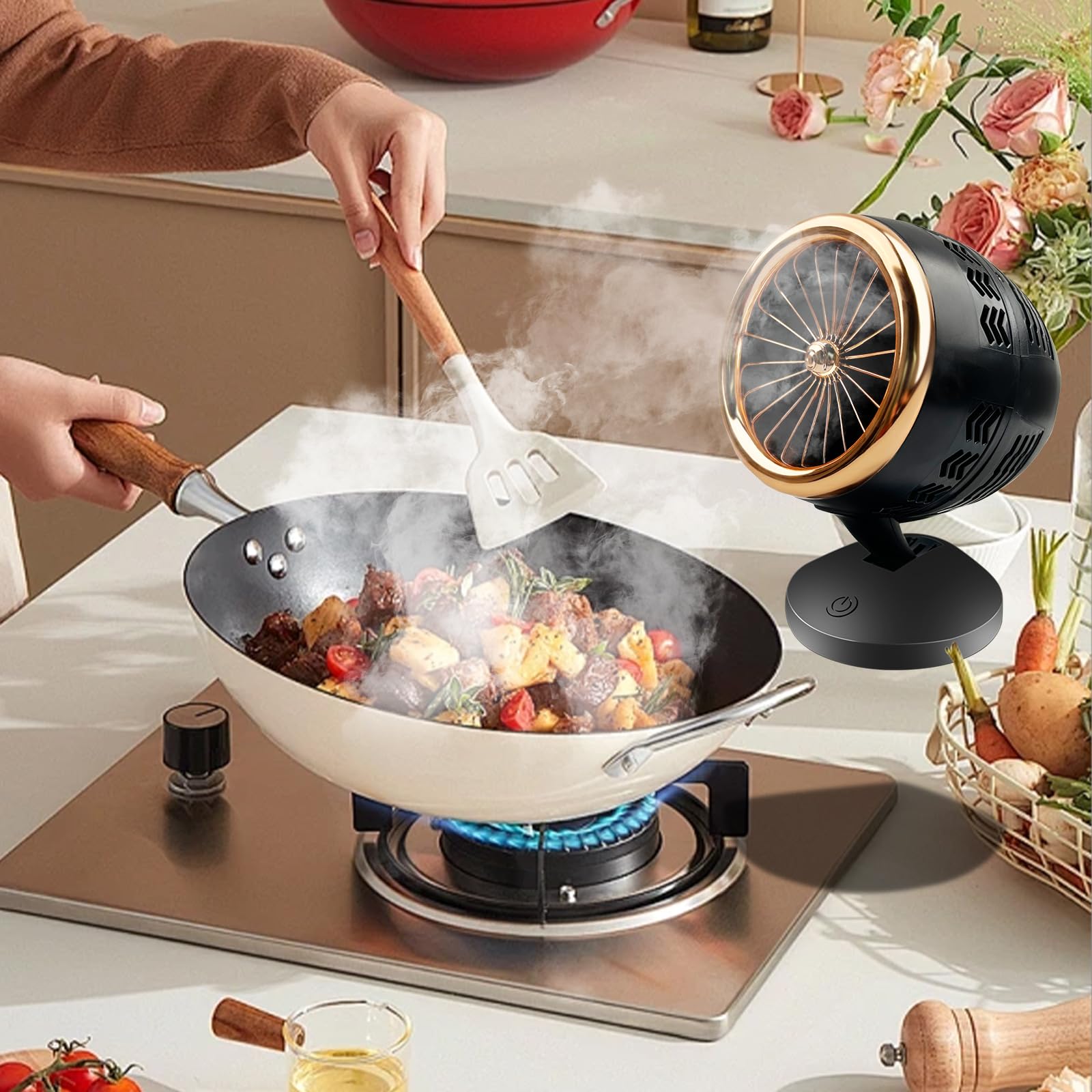 Portable Range Hood with 3 Speed Settings - Detachable Filters Mini Exhaust Fan for Kitchen, BBQ, Hot Pot - Compact Desktop Cooking Ventilation for Home & Camping Use