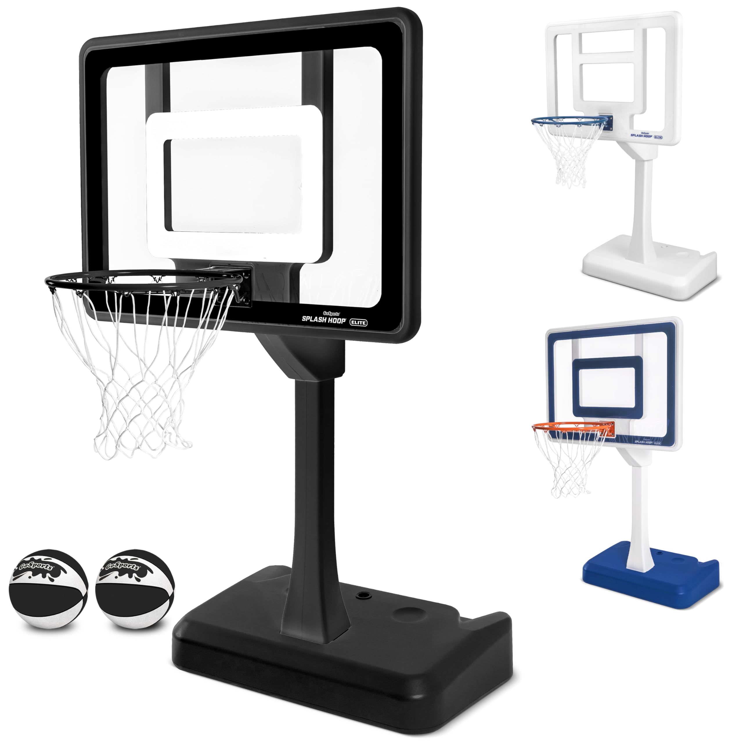 GoSports Splash Hoop Elite - Adjustable & Fixed Height Pool Basketball Hoop with Water Weighted Base, Regulation Steel Rim & 2 Pool Basketballs - Perfect for Backyard Pool Parties, Summer Fun & Water Games