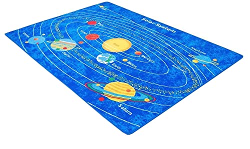 Educational Kids Rug with Galaxy Planets & Stars - Blue Solar System Learning Carpet for Children's Room, Nursery, Playroom (8'x10') - Perfect for Playtime, Learning & Space-Themed Decor