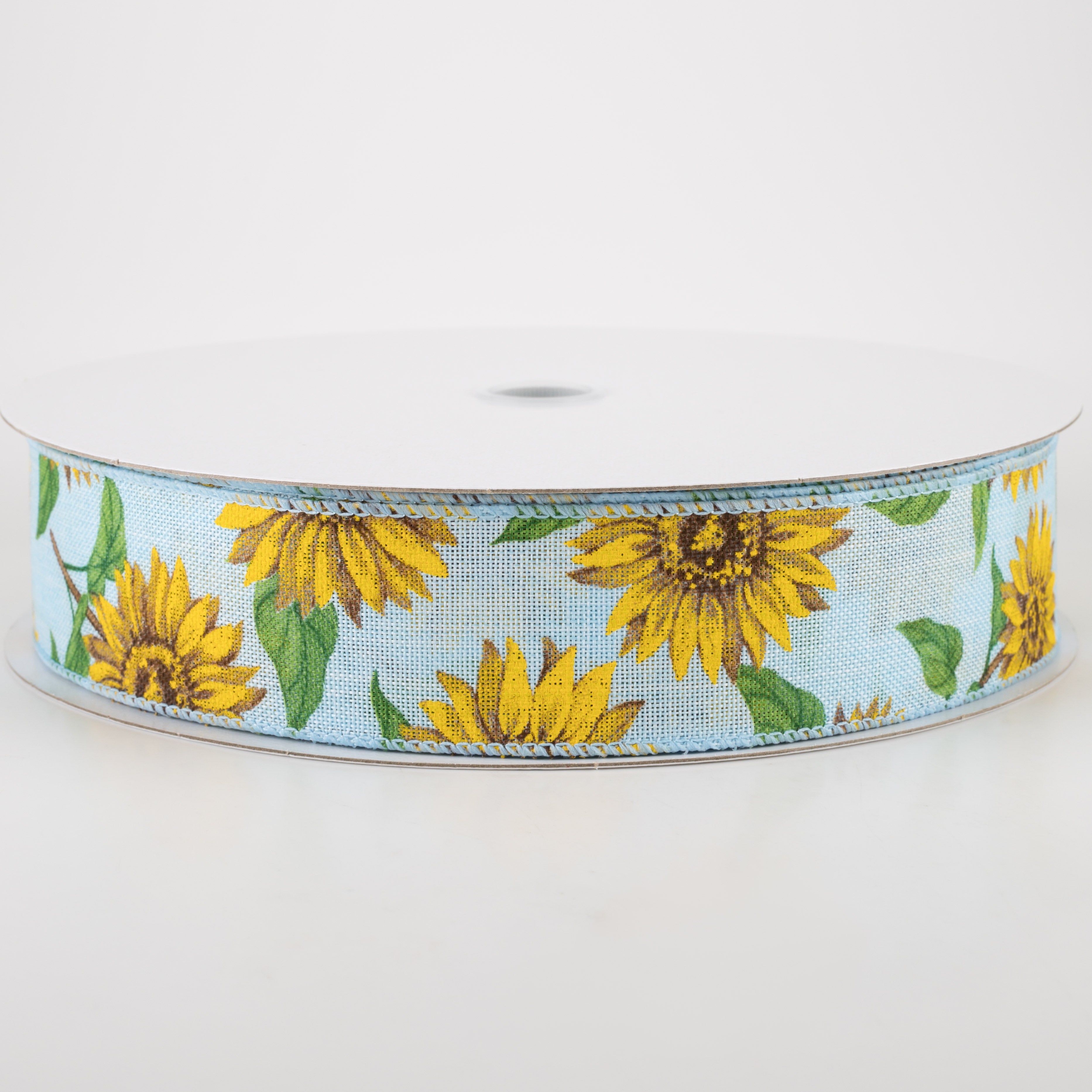 1.5 Inch Light Blue Linen Sunflower Ribbon - 50 Yards Bulk Roll for DIY Crafts, Gift Wrapping, Wedding Decorations and Hair Bows