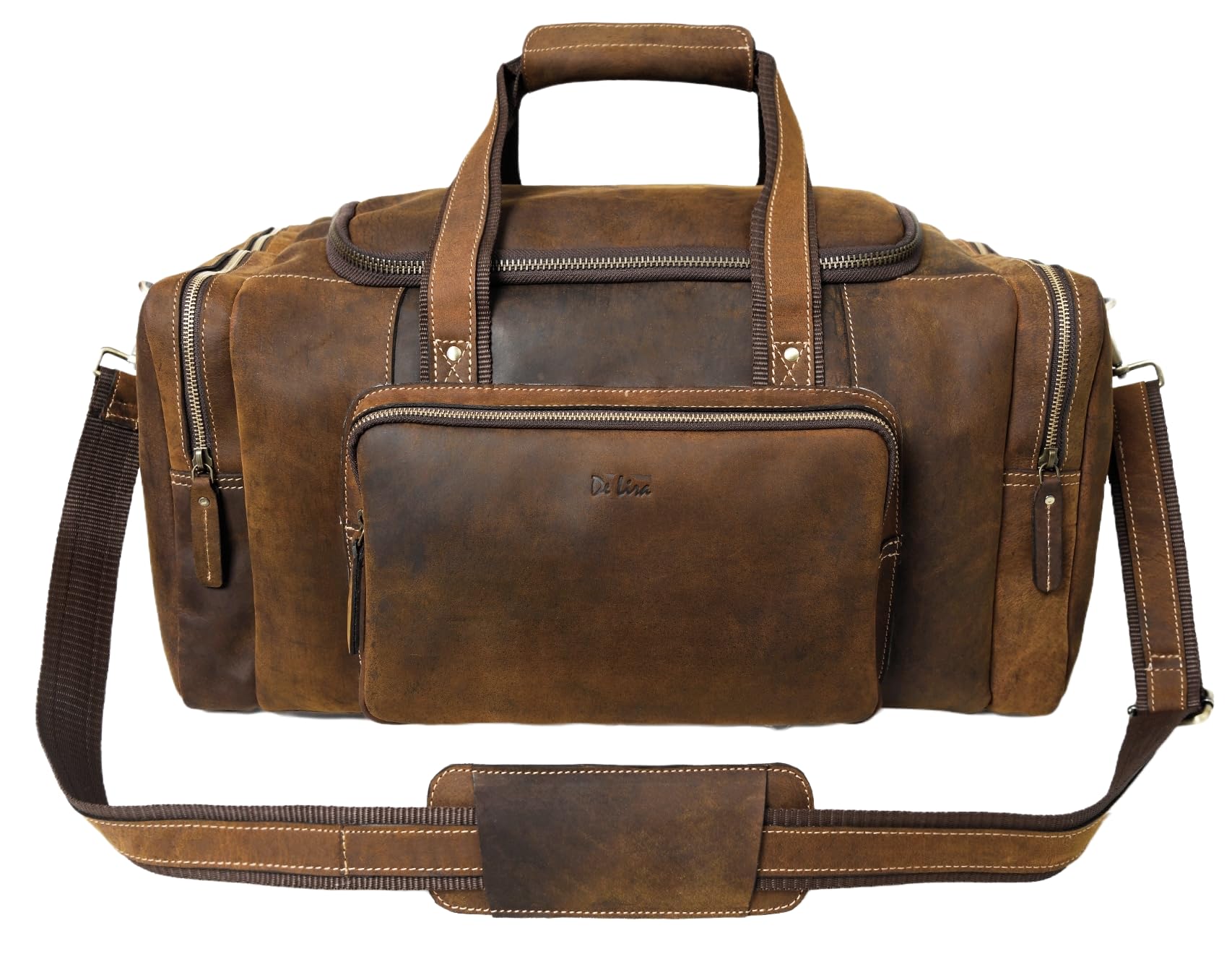 Premium Genuine Leather Duffel Bag - Water-Resistant Carry-On Luggage with Adjustable Shoulder Strap & Trolley Straps - Perfect for Travel, Gym, Business Trips & Weekend Getaways