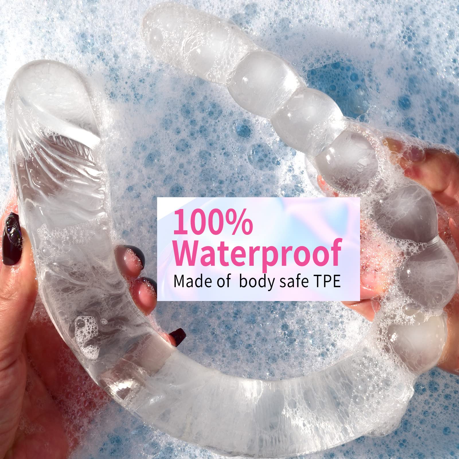 18.89 Inch Double Ended Dildo with Veins & Glans - Anal Beads & Prostate Massager for Vaginal & Anal Stimulation - Transparent Sex Toy for Lesbian, Men & Women - Perfect for Couples Play & Solo Pleasure