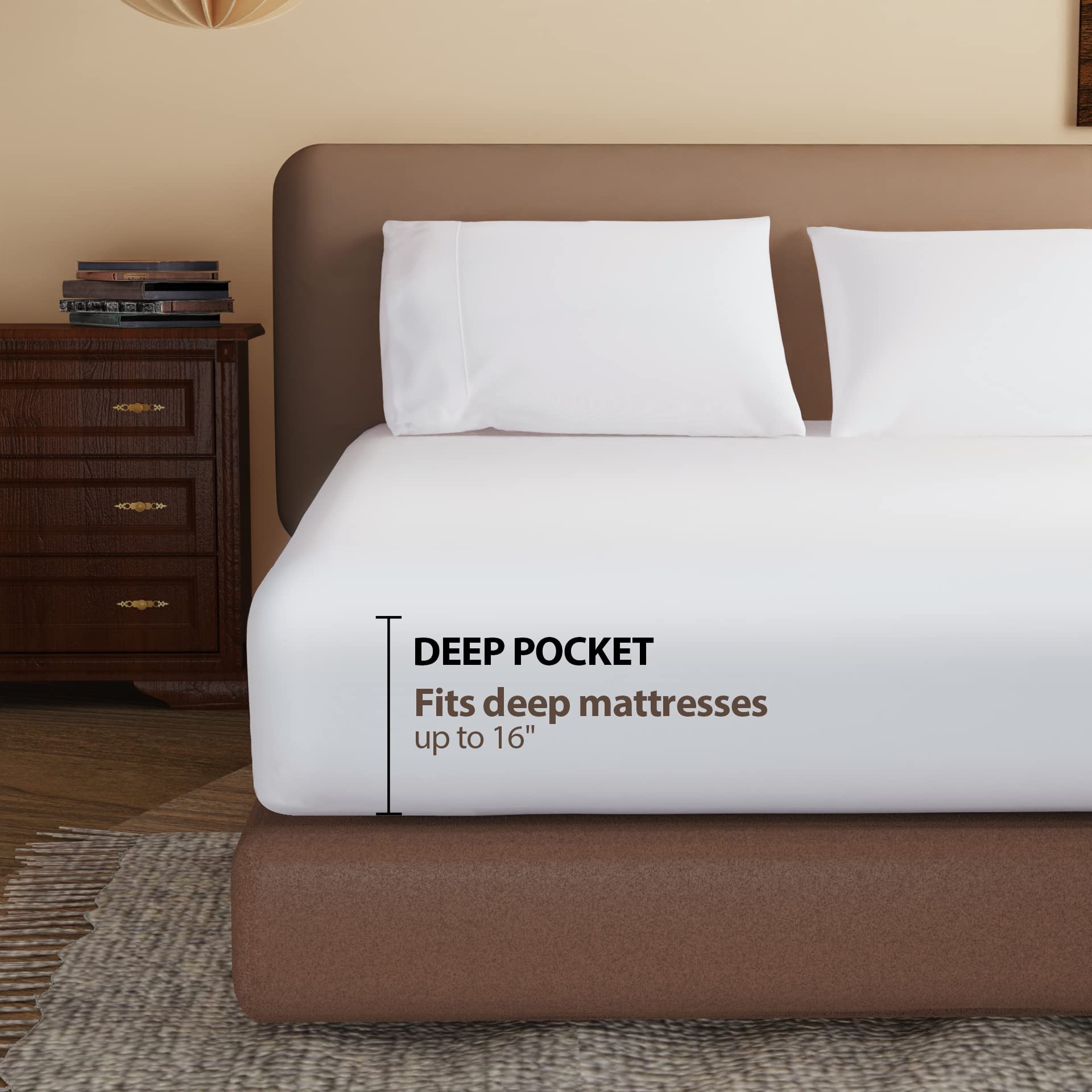 Luxury 100% Egyptian Cotton Fitted Sheet - Twin Size White 600 Thread Count - Deep Pocket 8-16