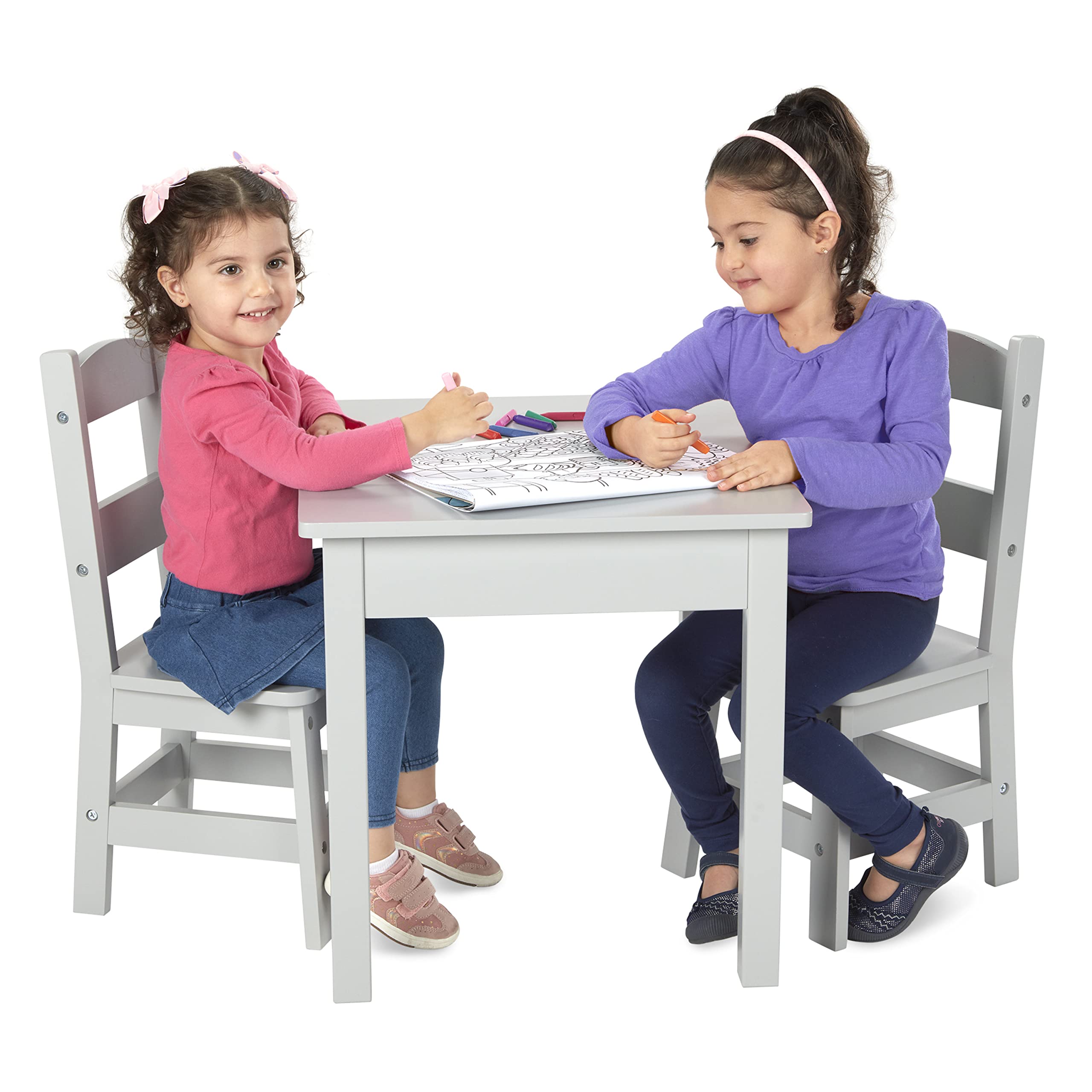Melissa & Doug Wooden Kids Table and Chairs Set - Gray Children's Furniture for Playroom, Classroom, or Home Learning Activities