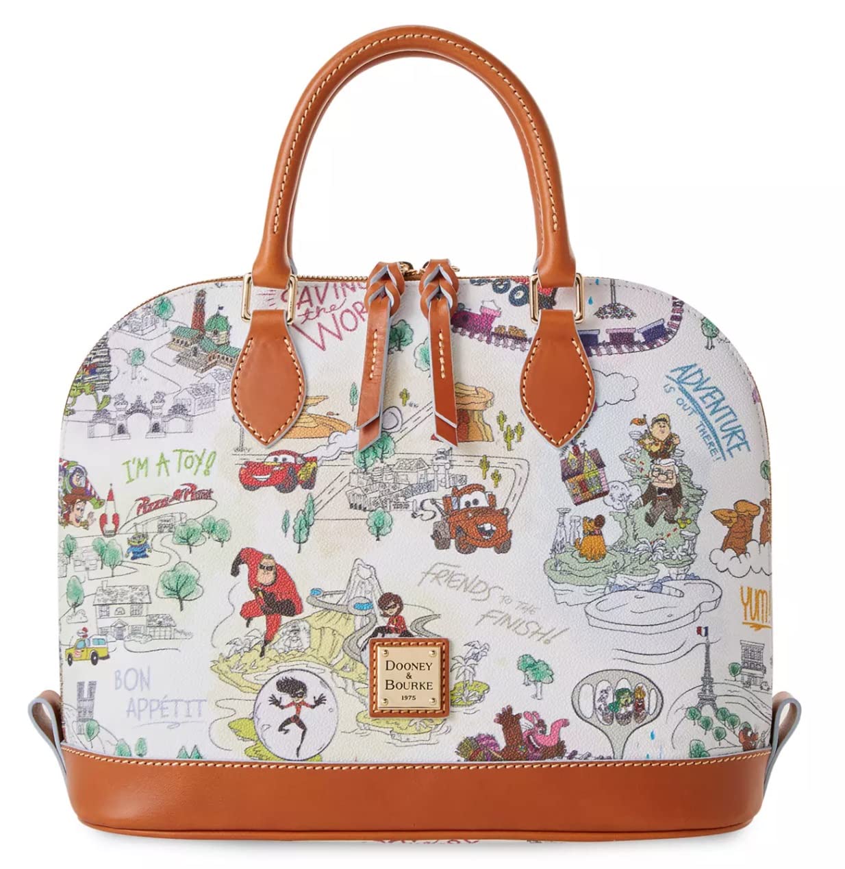 Disney Pixar Movies Zip Satchel Handbag - Up, Toy Story, Monsters Inc, Cars, Ratatouille, The Incredibles & Inside Out Collection by Dooney & Bourke - Perfect for Work, Travel & Everyday Use