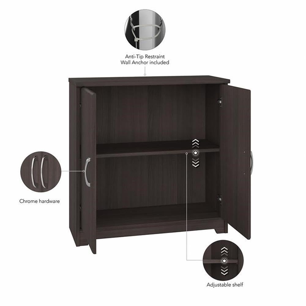 Bush Furniture Cabot Small Entryway Cabinet with Doors - Heather Gray Storage Organizer for Hallway, Living Room & Entryway | Compact & Stylish Home Decor Solution
