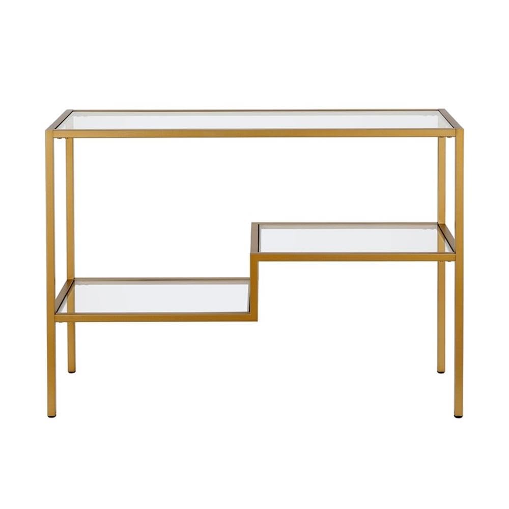 Henn&Hart 42 Inch Brass Metal and Glass Console Table - Elegant Entryway Sofa Table for Living Room, Hallway, or Dining Room Decor
