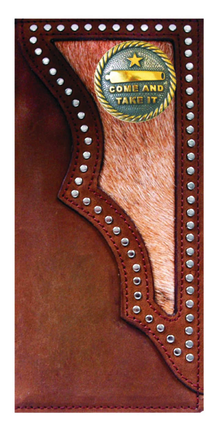 Custom 'Come And Take It' Leather Long Wallet for Men - RFID Blocking Bifold Wallet with Hair on Hide Design - Perfect for Everyday Carry, Travel & Gifting