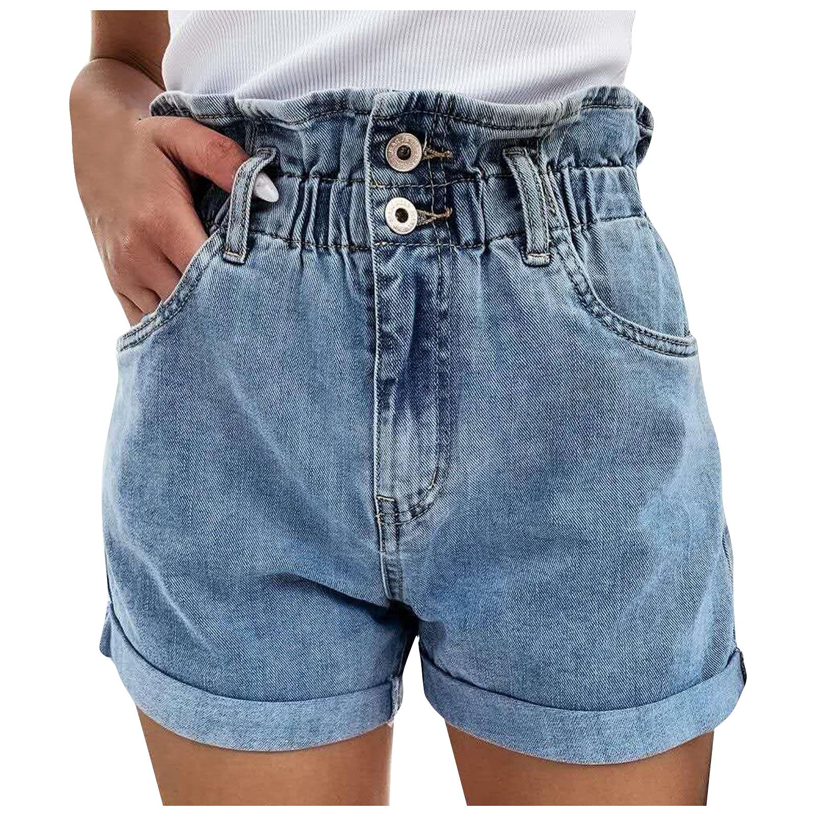 Women's Stretch Denim Shorts with Pockets - Ripped & Frayed Edge Casual Hot Shorts for Summer Outfits, Beachwear, and Street Style