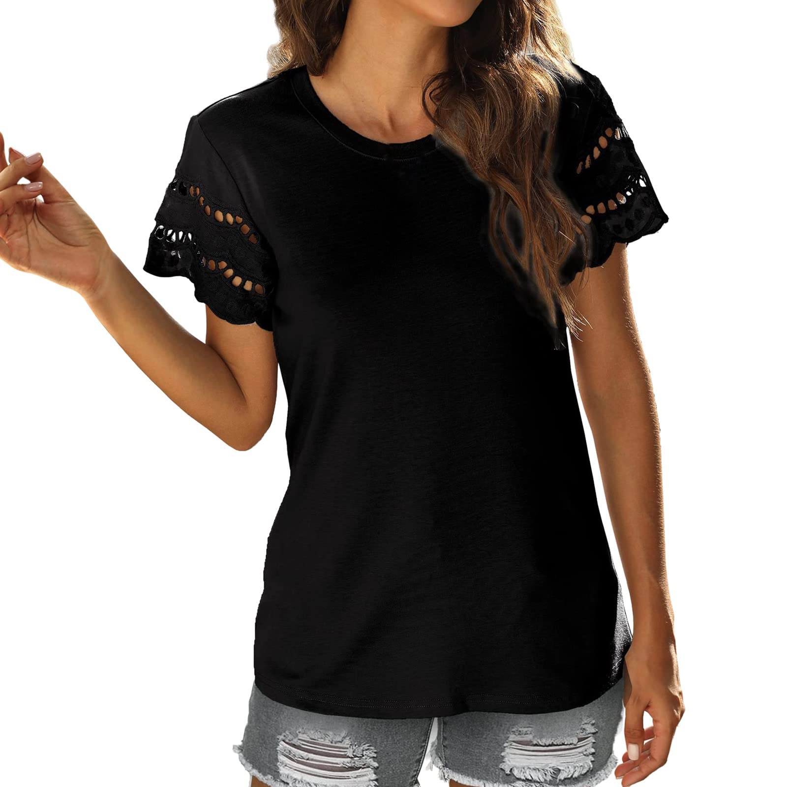 Women's Black V-Neck & Crewneck Graphic T-Shirts - Elegant Dressy Tops for Casual & Office Wear