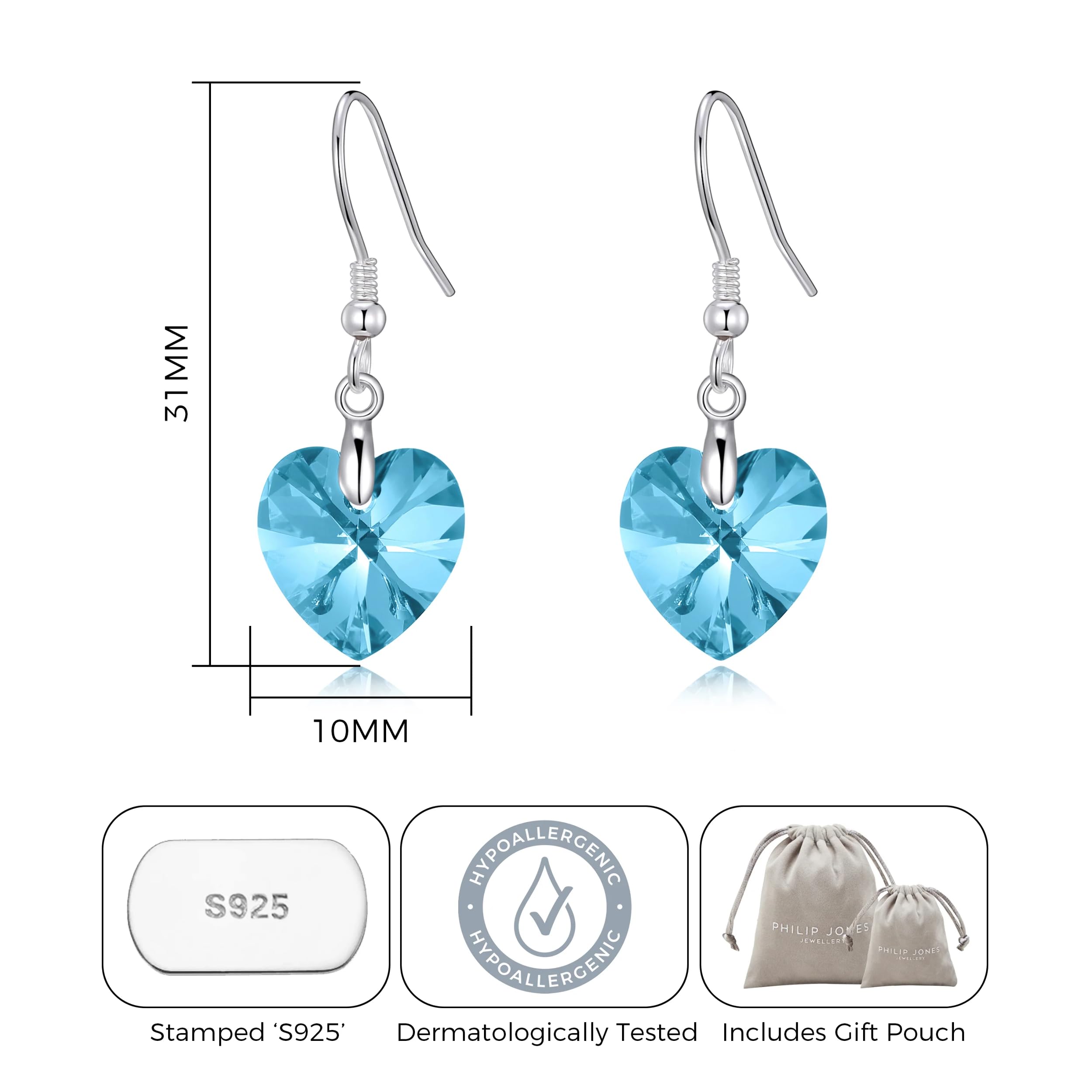 Philip Jones Sterling Silver Aquamarine Earrings with Zircondia® - Perfect for Weddings & Gifts
