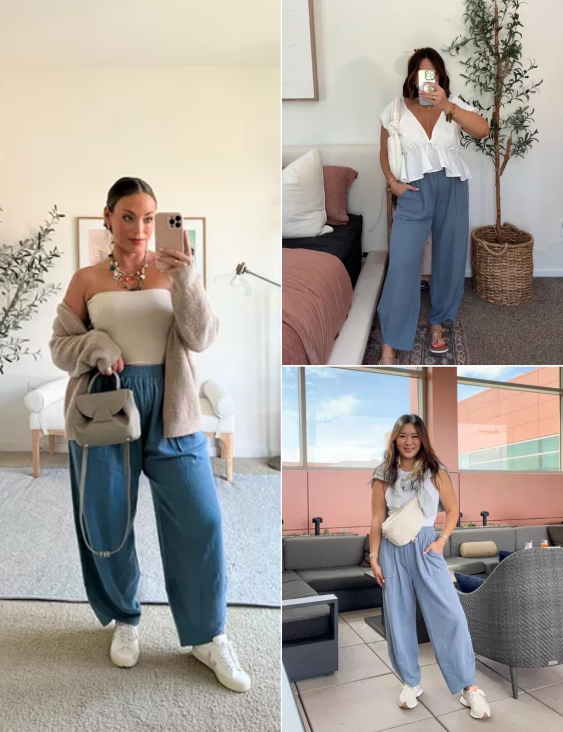 Xiaoxuemeng Women's Casual Baggy Wide Leg Pants - Elastic Waist Palazzo Harem Pants with Pockets | Comfortable Lounge Pants for Yoga, Travel & Everyday Wear