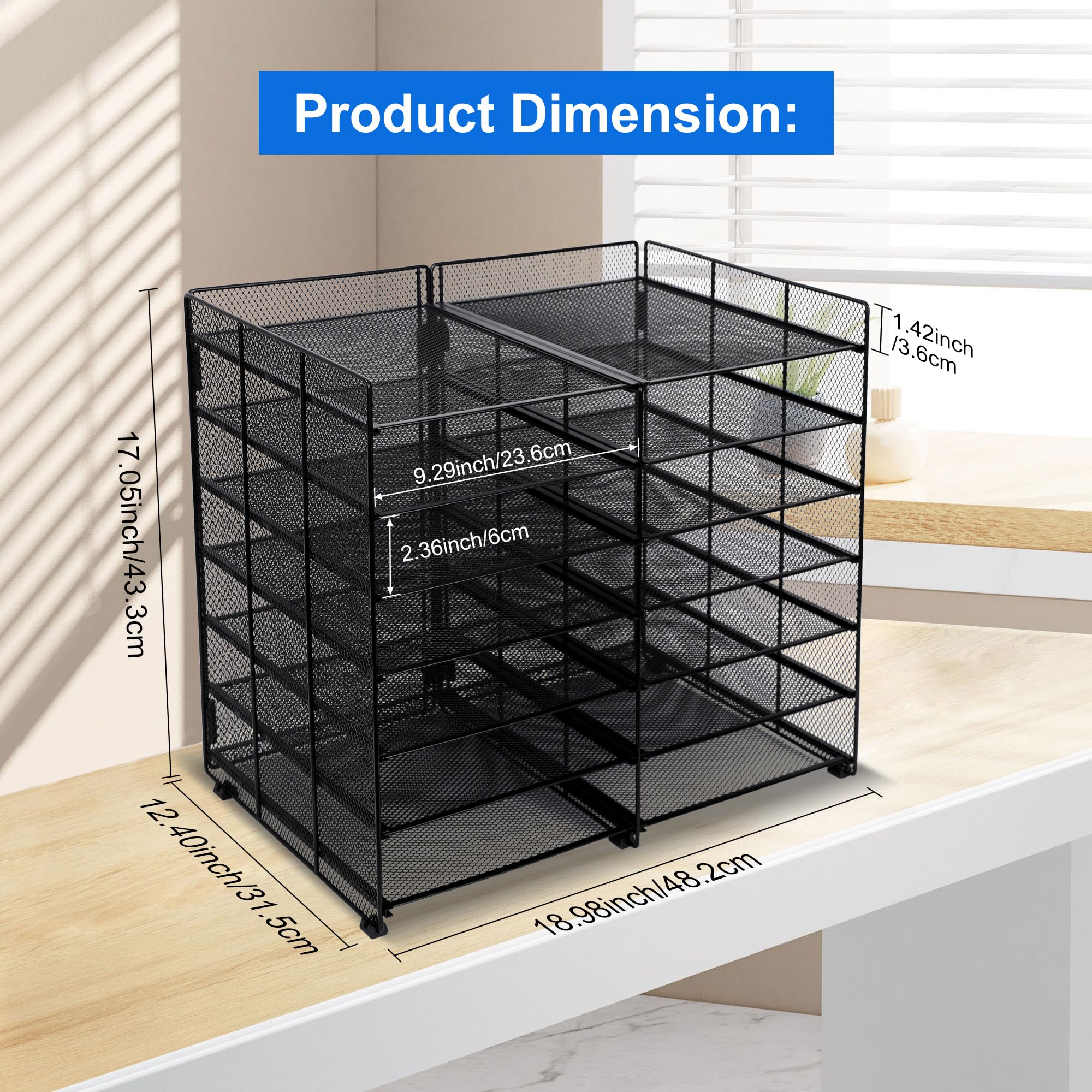12-Slot Desk File Sorter & Mail Organizer - Adjustable Letter Tray for Office, Classroom or Home - Black Literature Holder for Documents, Letters and Office Supplies (Perfect for Workspace Organization & Paper Management)