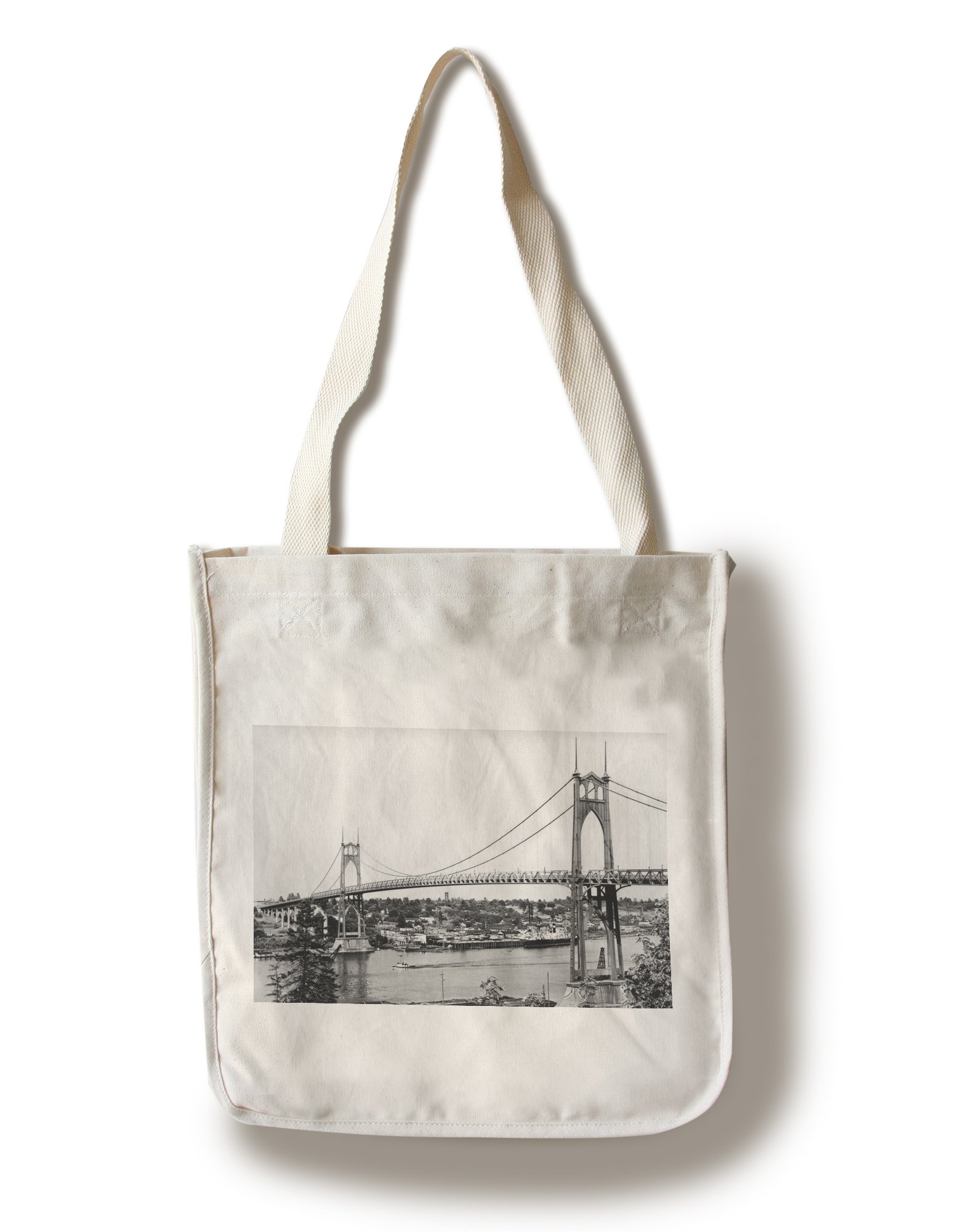 Vintage Portland Oregon St. John Bridge Over Columbia River Canvas Tote Bag - 100% Cotton Reusable Shopping Bag for Groceries, Beach & Everyday Use