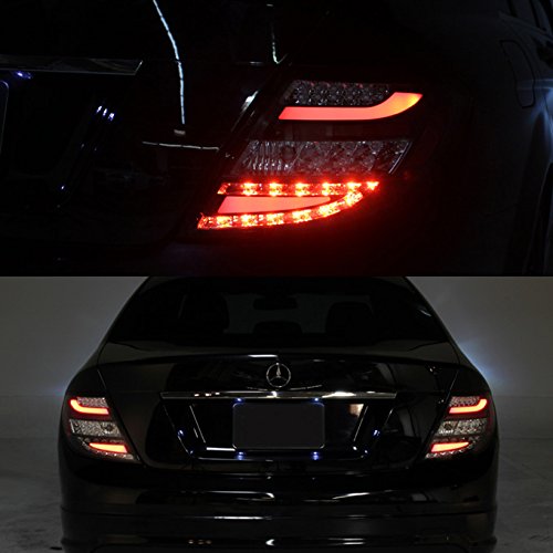 AKKON Rear LED Tail Lights Brake Lamps Replacement Pair for 2008-2010 Mercedes-Benz W203 C-Class 4-Door Sedan - Black Bezel - Enhanced Visibility & Style for Night Driving & Car Customization