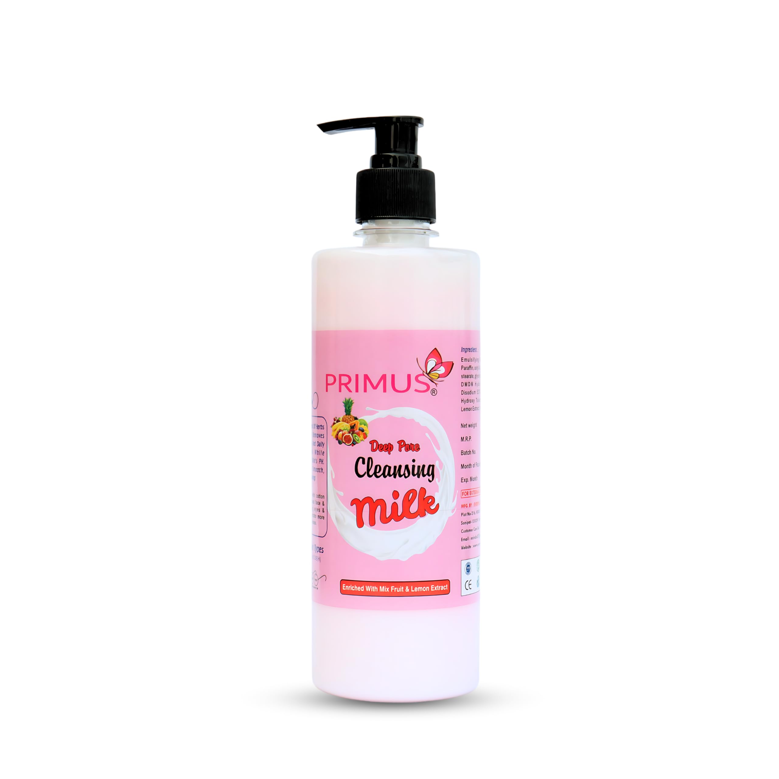 Primus Mix Fruit Cleansing Milk with Vitamin C & Lemon Extracts - Ultra Clean & Refreshing Facial Cleanser | 500ml Makeup Remover for All Skin Types | Perfect for Daily Skincare & Post-Makeup Cleansing Routine