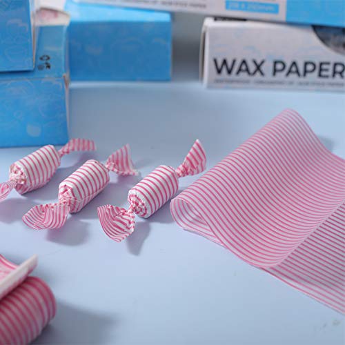 Twlead Colored Wax Paper Sheets - 50 Disposable Greaseproof Food Wrapping Papers for Candy, Sandwiches, Picnics | Pink Striped Basket Liners & Party Serving Trays