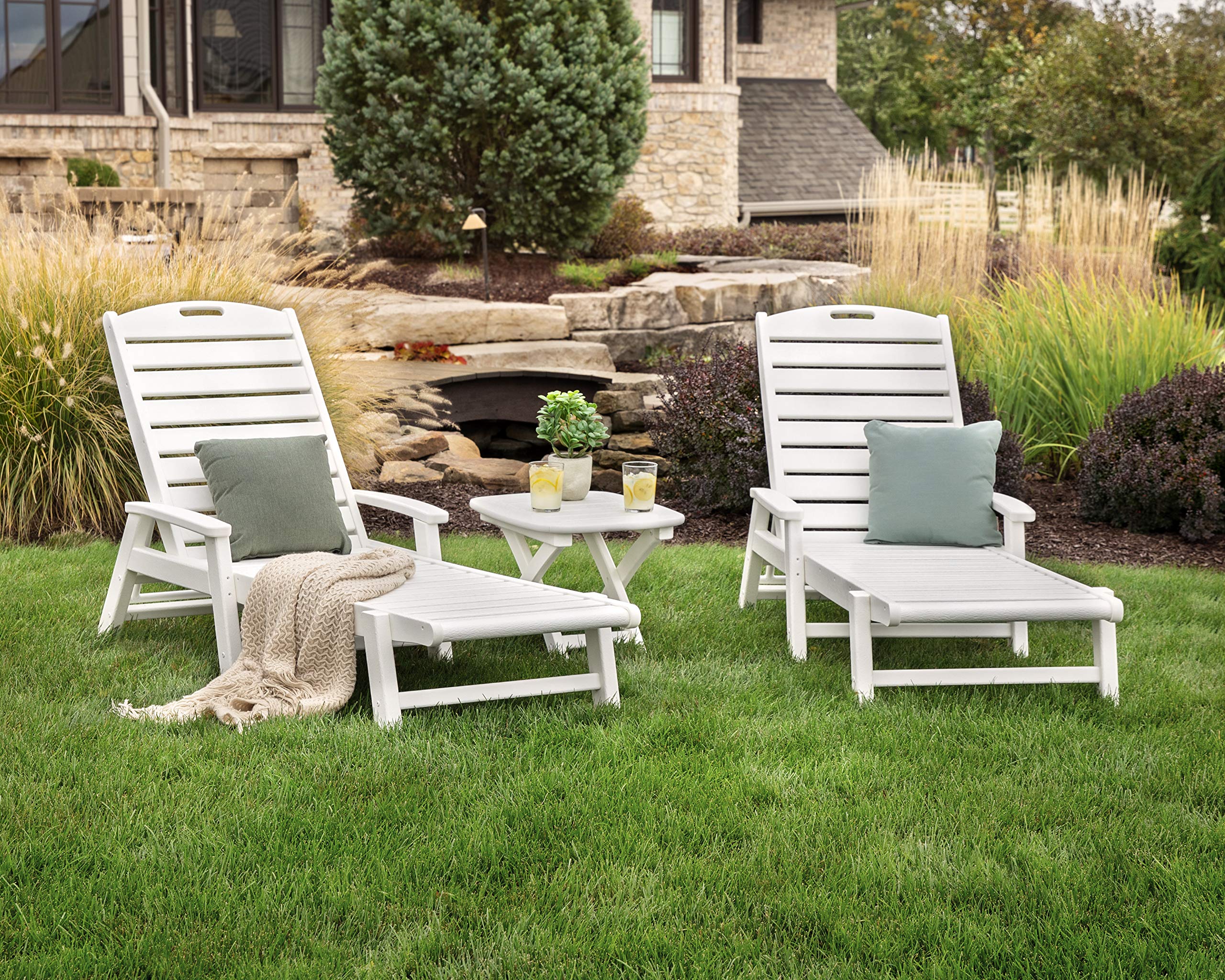 Trex Outdoor Furniture™ Yacht Club Chaise Lounge Set with Vintage Lantern - Premium Patio Furniture for Poolside, Beach & Backyard Relaxation