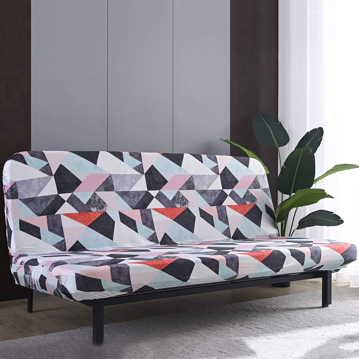 Stretch Armless Futon Slipcover with Elastic Bottom - Printed Fitted Couch Cover for Sofa Beds - Furniture Protector for Pets & Kids - Perfect for Living Rooms, Dorms, and Guest Rooms