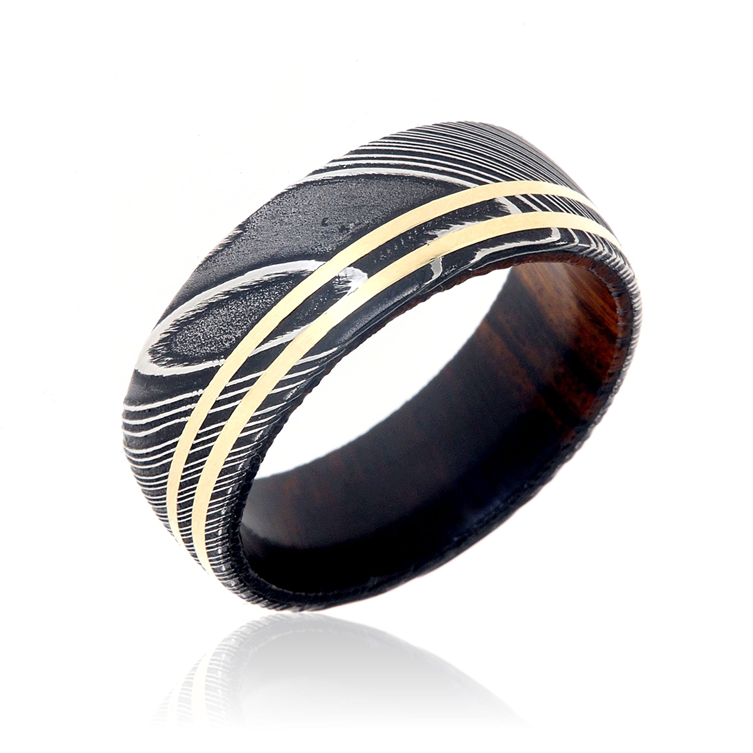 Handmade Damascus Steel Wedding Bands - 14k Gold Inlay Rings for Men & Women - USA Crafted - Perfect for Anniversaries, Engagements & Unique Gifts