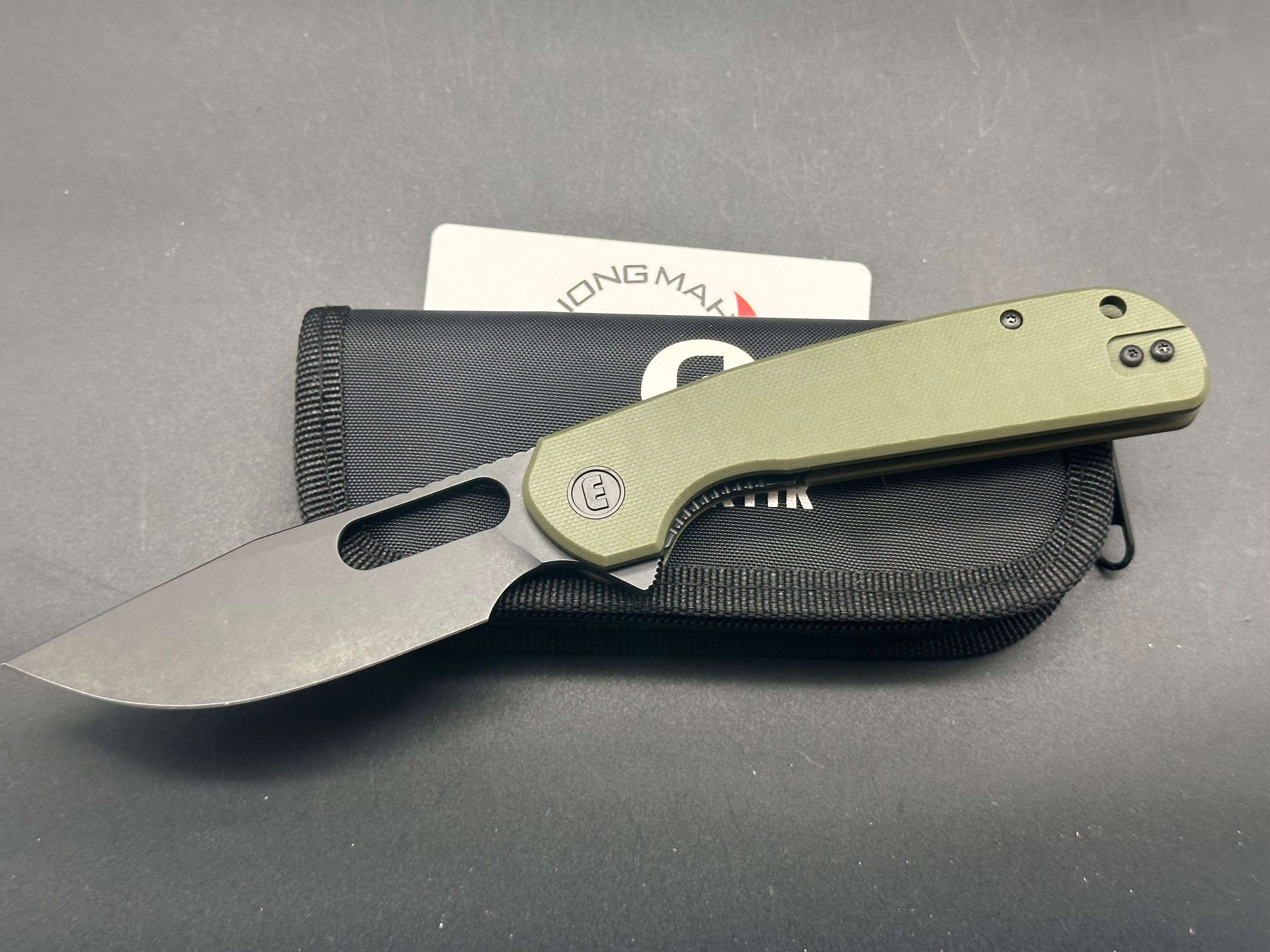 Eutektik Trinity OD Green BlackWashed Knife with LTK Koozie, Patch & Sticker - Tactical Folding Knife for Outdoor Camping, Hiking, Survival and EDC