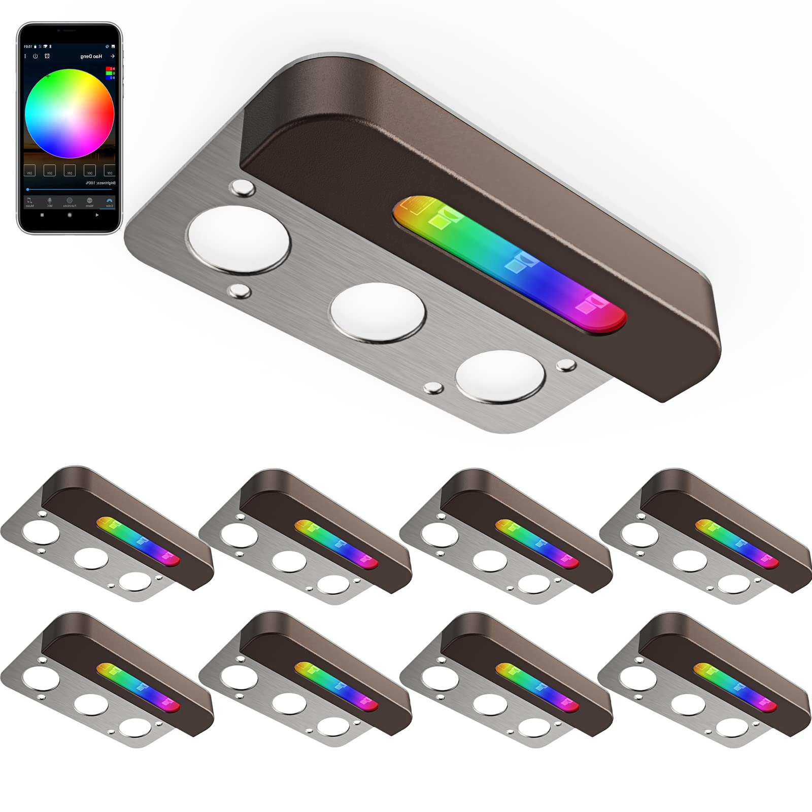DUESI 8-Pack RGB LED Retaining Wall Lights - 4-Inch Hardscape Paver Lights with Bluetooth APP Control, 1.5W IP65 Waterproof Outdoor Step Lights, Timer & DIY Dimming, Alexa & Google Assistant Compatible - Perfect for Garden Paths, Patios, Driveways and Landscape Lighting