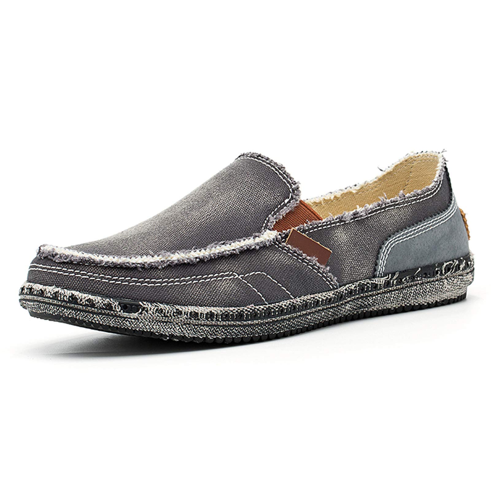 **JAMONWU Men's Slip-On Canvas Loafers - Casual Vintage Boat Shoes for Men, Comfortable Deck Shoes for Walking, Travel & Everyday Wear**