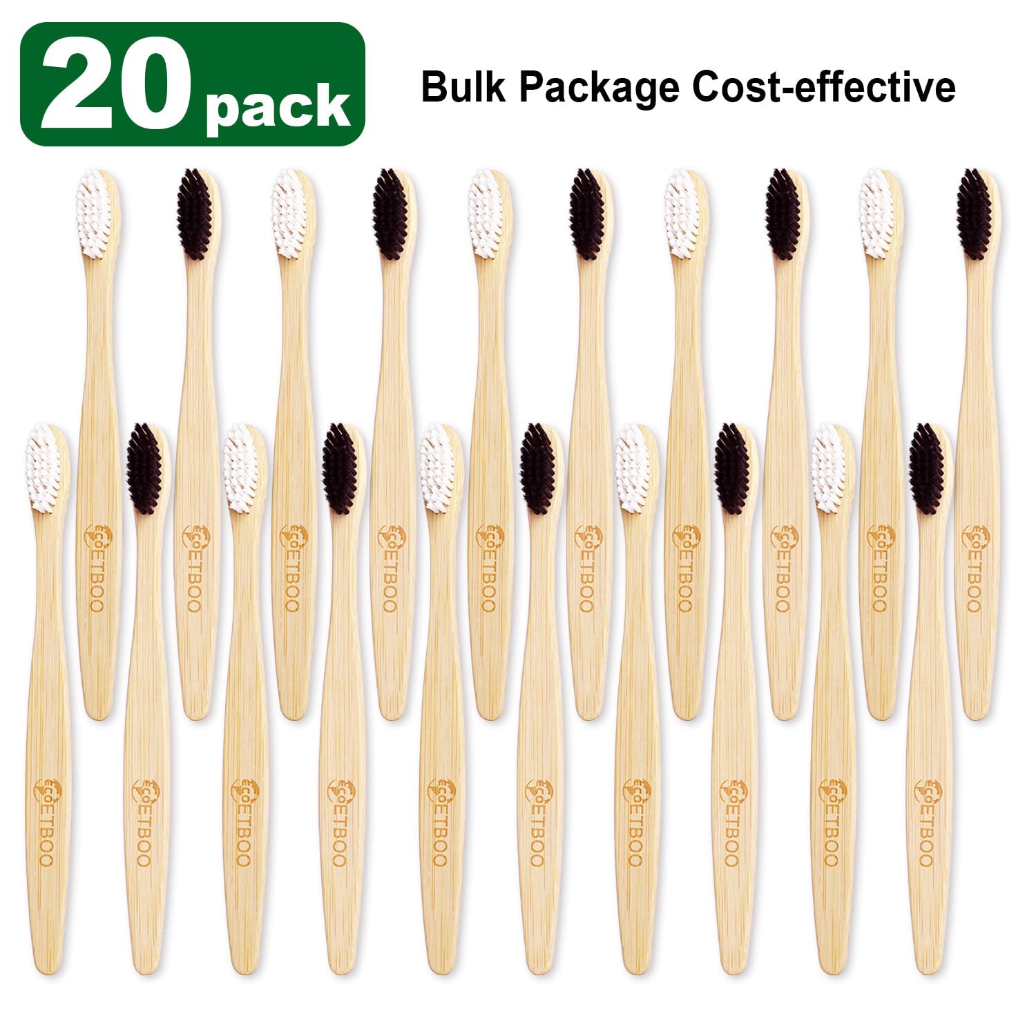 **Eco-Friendly Bamboo Toothbrushes for Adults - Medium Bristles, 20-Pack Family Bulk Set | Natural Organic Wooden Handle with Charcoal Infusion | Black & White | Ideal for Travel, Home & Zero-Waste Lifestyle**