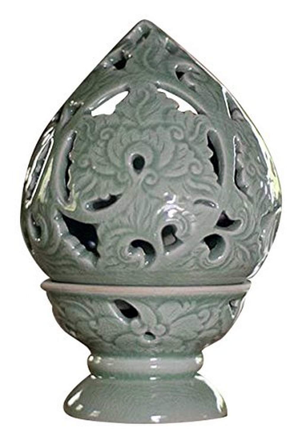 NOVICA Floral Ceramic Candle Holder - Handcrafted Green Decorative Candle Vase for Home Decor, Wedding Centerpiece & Romantic Ambiance