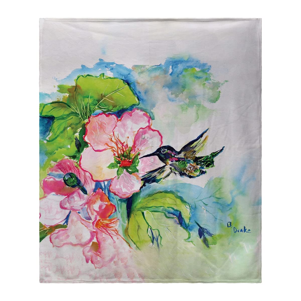 Betsy Drake Hummingbird & Hibiscus Fleece Blanket - Soft Cozy Throw for Bed, Sofa & Outdoor Use - Perfect for Gifts, Home Decor & Picnics