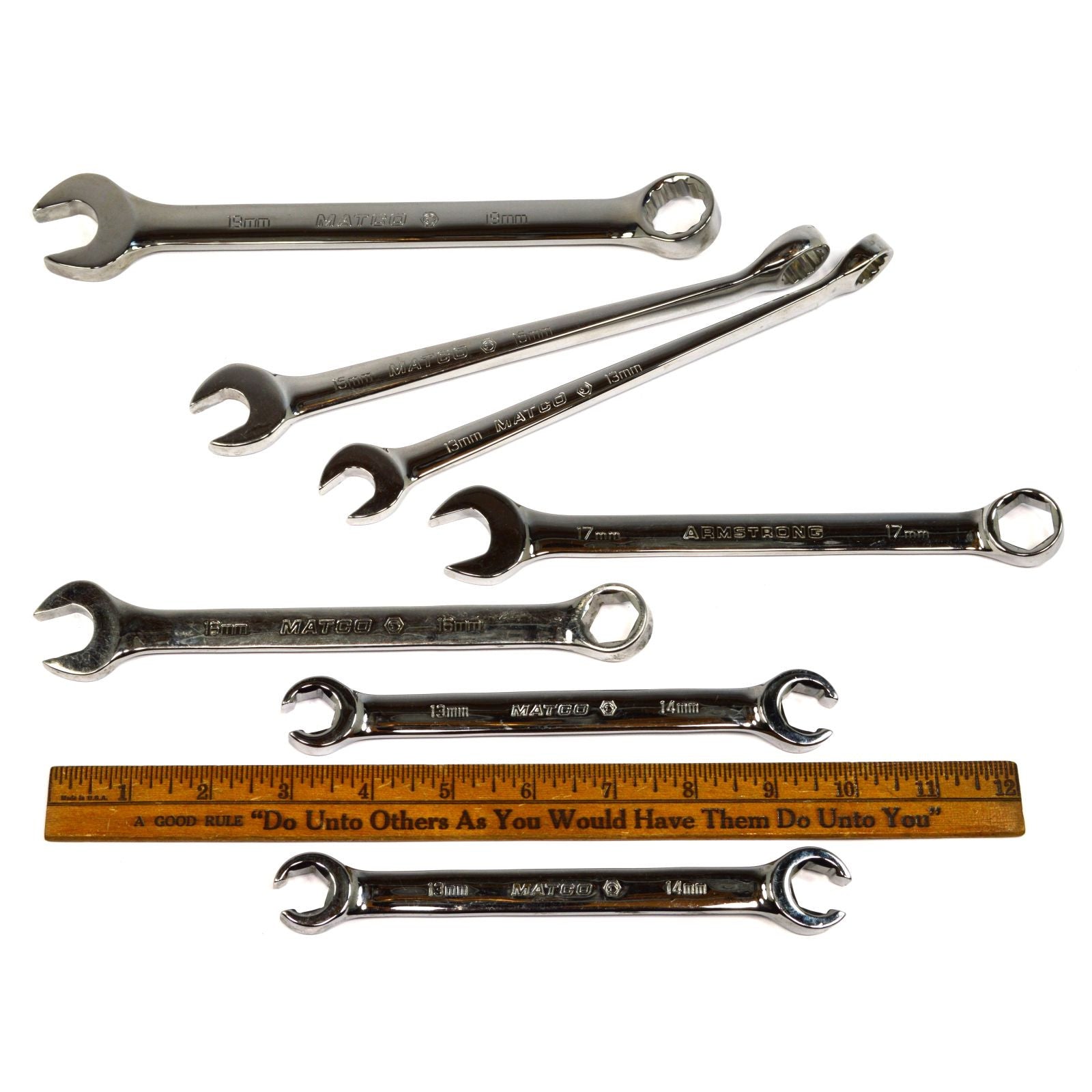 Premium 7-Piece Mixed Wrench Set - Matco & Armstrong Metric Combo & Flare Nut Wrenches - Perfect for Automotive Repair, DIY Projects & Professional Mechanics